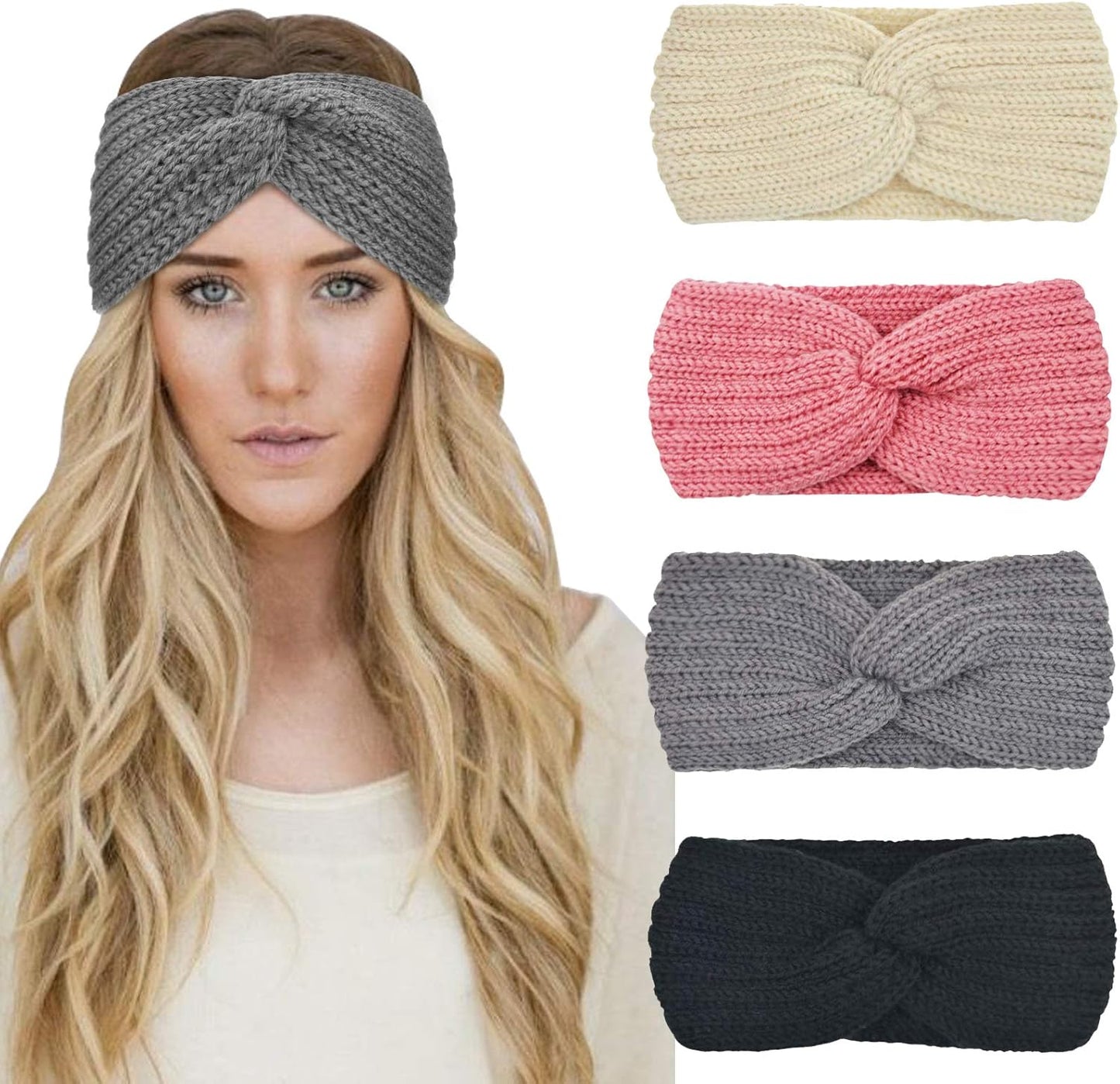 Winter Knit Chunky Headbands for Women Crochet Turban Knitted Ear Warmer Head Wrap Winter Accessories 4 Pack