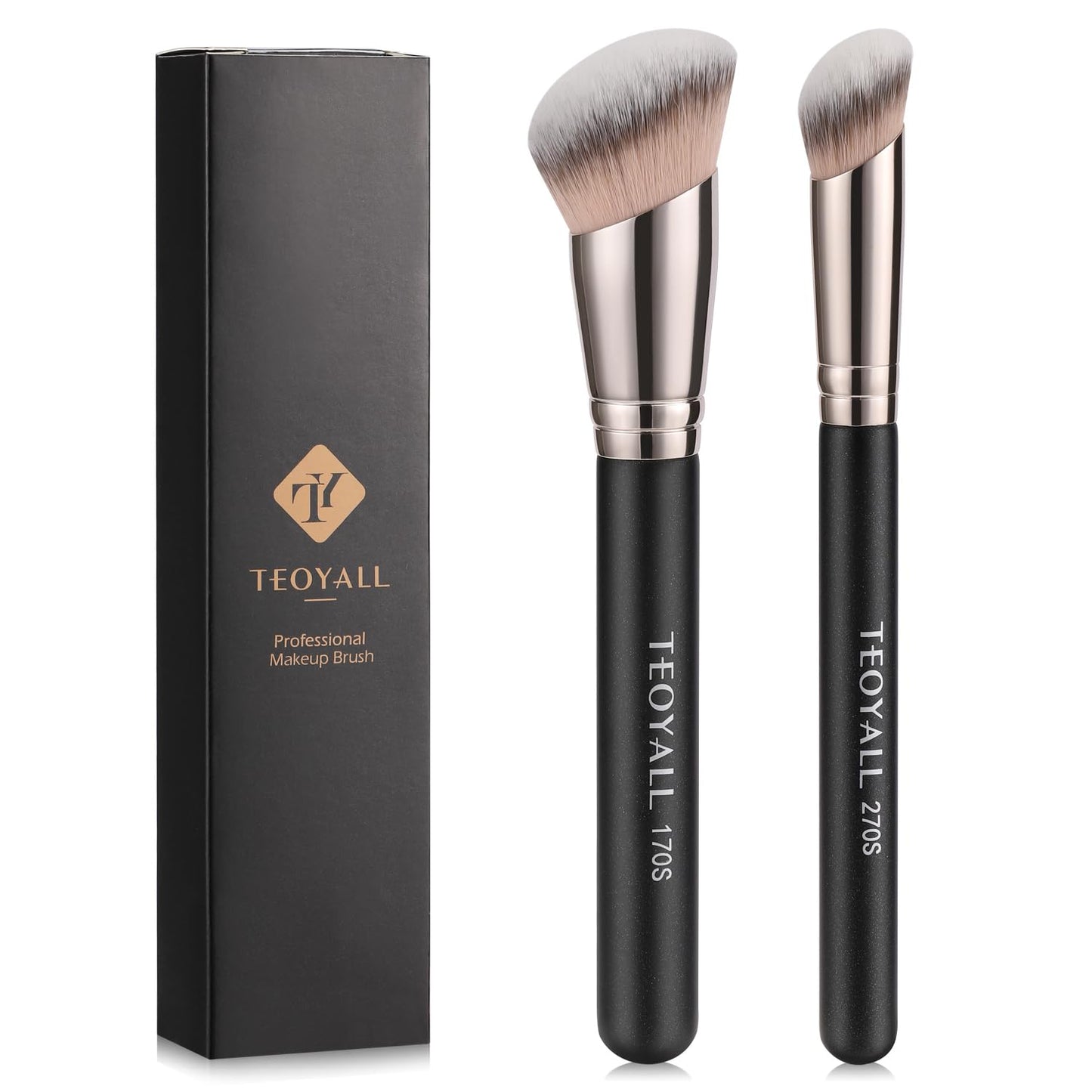 Foundation Contour Conceal Brush Set, 3PCS Angled Synthetic Kabuki Brush for Blending Setting Buffing with Liquid, Cream and Powder Cosmetic (170S/270S/370S)