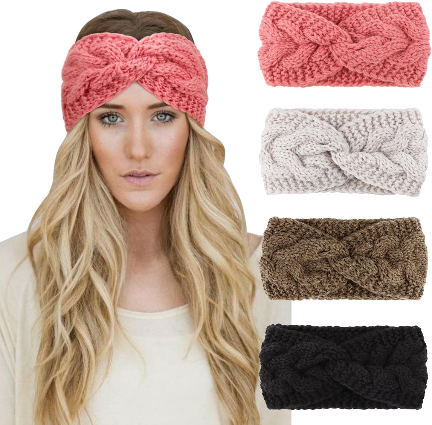 Winter Knit Chunky Headbands for Women Crochet Turban Knitted Ear Warmer Head Wrap Winter Accessories 4 Pack