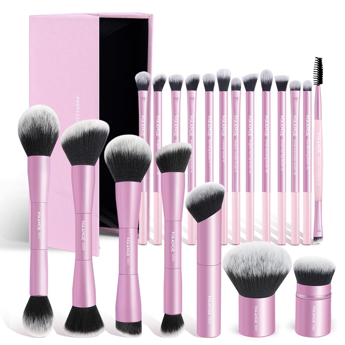 20 Pcs Makeup Brushes with Gift Box, Double-End Multi-Functional Makeup Brushes for Blending Liquid Powder Concealer Cream Blush Buffe,Coffeebrown