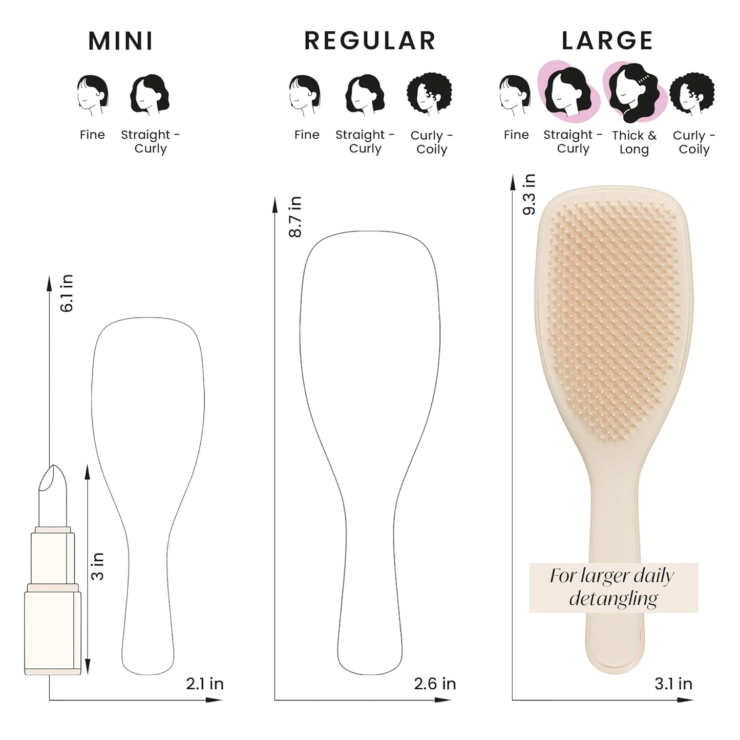 Large Ultimate Detangler Hairbrush for Wet & Dry Hair, Eliminates Knots & Reduces Breakage for Long, Thick, & Curly Hair Types, Vanilla