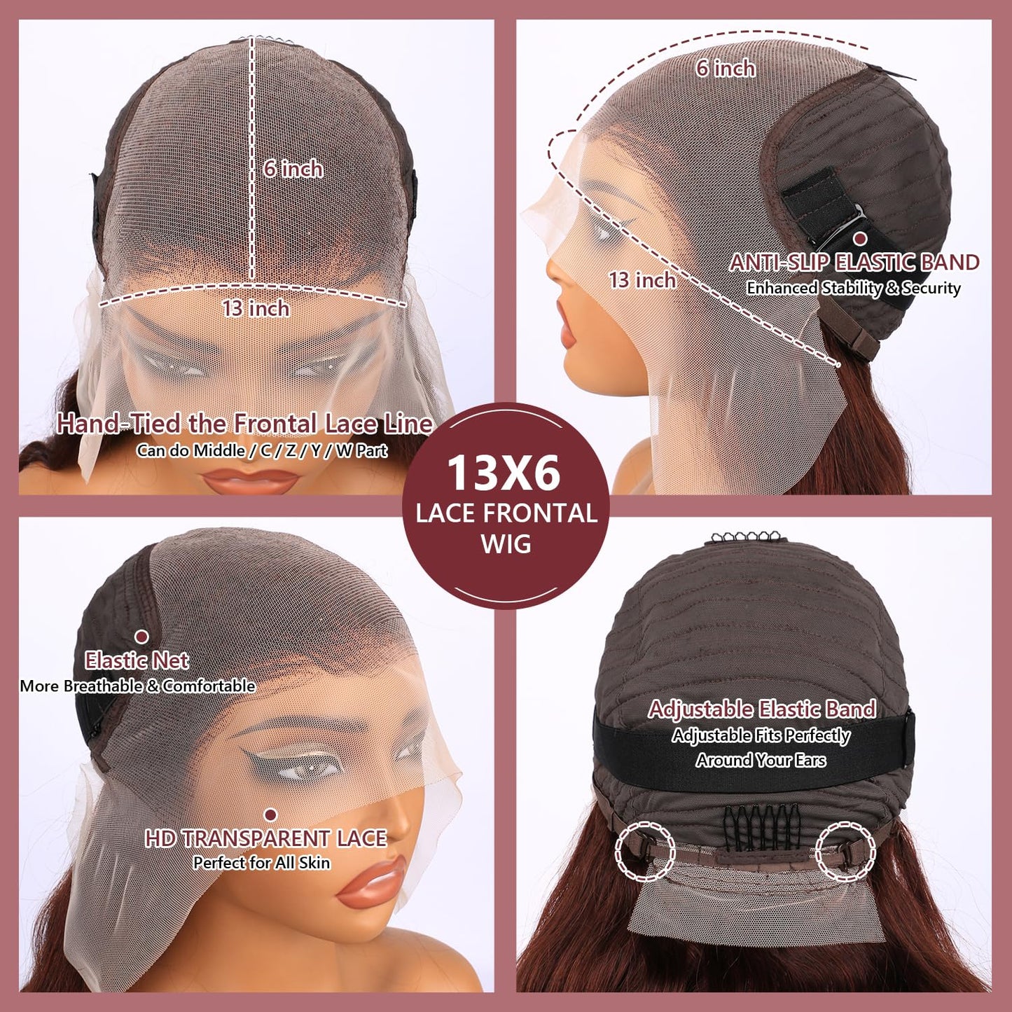 13X6 Reddish Brown Lace Front Wigs Human Hair Pre Plucked Body Wave 13X6 HD Lace Frontal Wig for Women 220% Density Auburn Brown Colored Frontal Wigs Human Hair 20 Inch