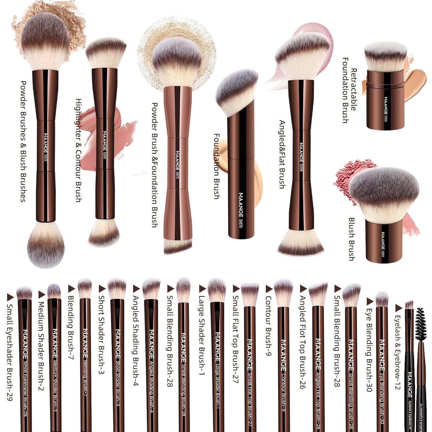 20 Pcs Makeup Brushes with Gift Box, Double-End Multi-Functional Makeup Brushes for Blending Liquid Powder Concealer Cream Blush Buffe,Coffeebrown