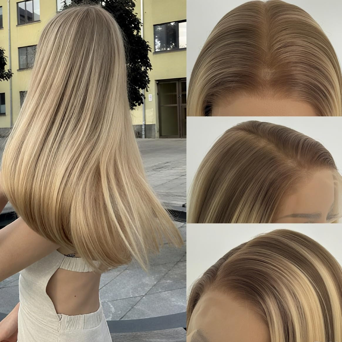 3 Tone Ombre Brown Synthetic Lace Front Wig for Women Glueless Long Straight Brown Colored 13X4 Lace Front Wig Pre Plucked 150 Density 24 Inches
