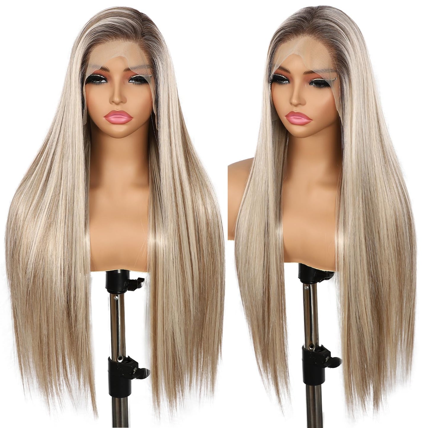 13X6 Auburn Brown Glueless Wig Synthetic Long Straight Lace Front Wigs for Women Pre-Plucked Ready to Wear Upgraded with Premium Fiber 26 Inch Daily Party Use