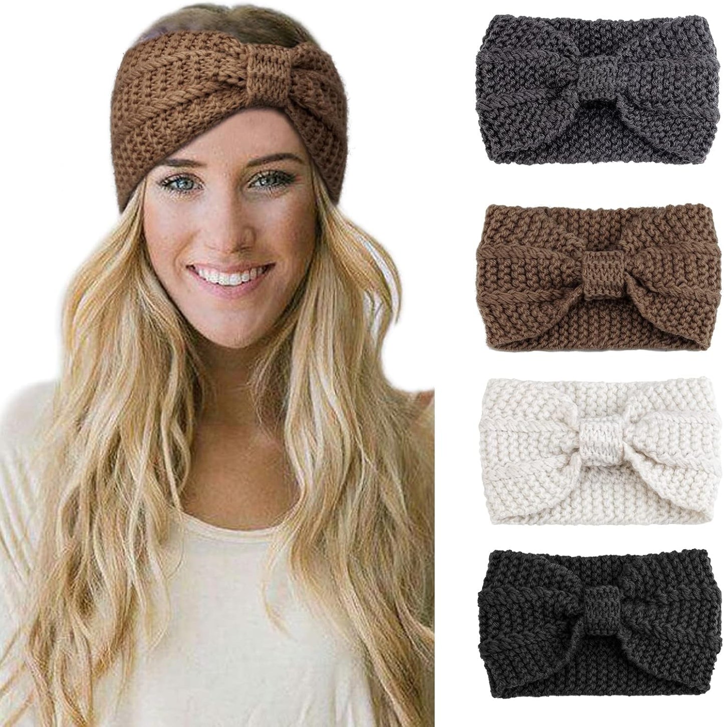Winter Knit Chunky Headbands for Women Crochet Turban Knitted Ear Warmer Head Wrap Winter Accessories 4 Pack