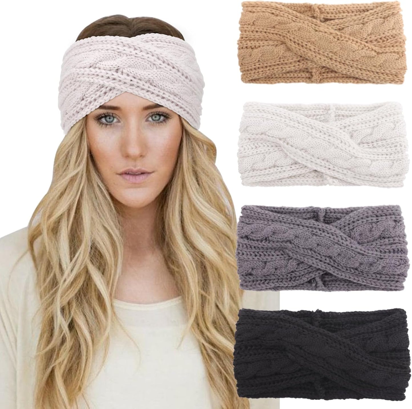 Winter Knit Chunky Headbands for Women Crochet Turban Knitted Ear Warmer Head Wrap Winter Accessories 4 Pack