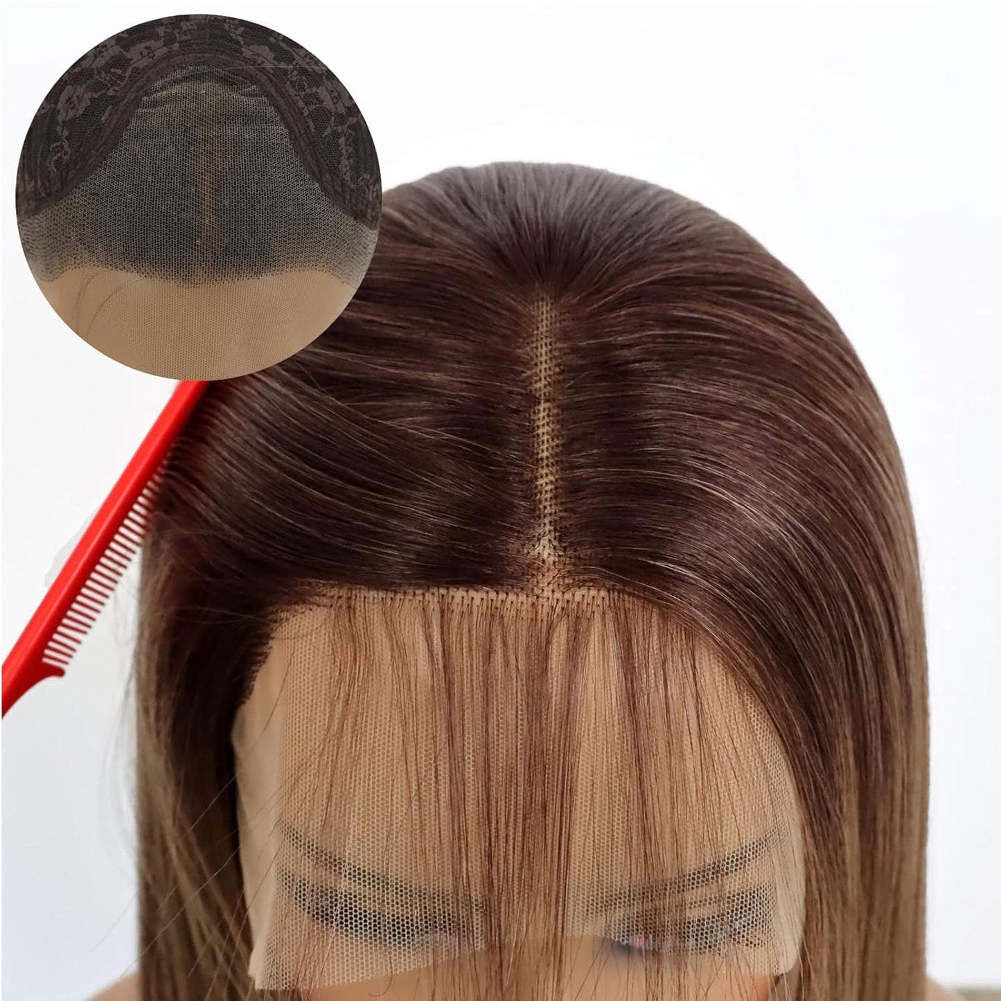 3 Tone Ombre Brown Synthetic Lace Front Wig for Women Glueless Long Straight Brown Colored 13X4 Lace Front Wig Pre Plucked 150 Density 24 Inches