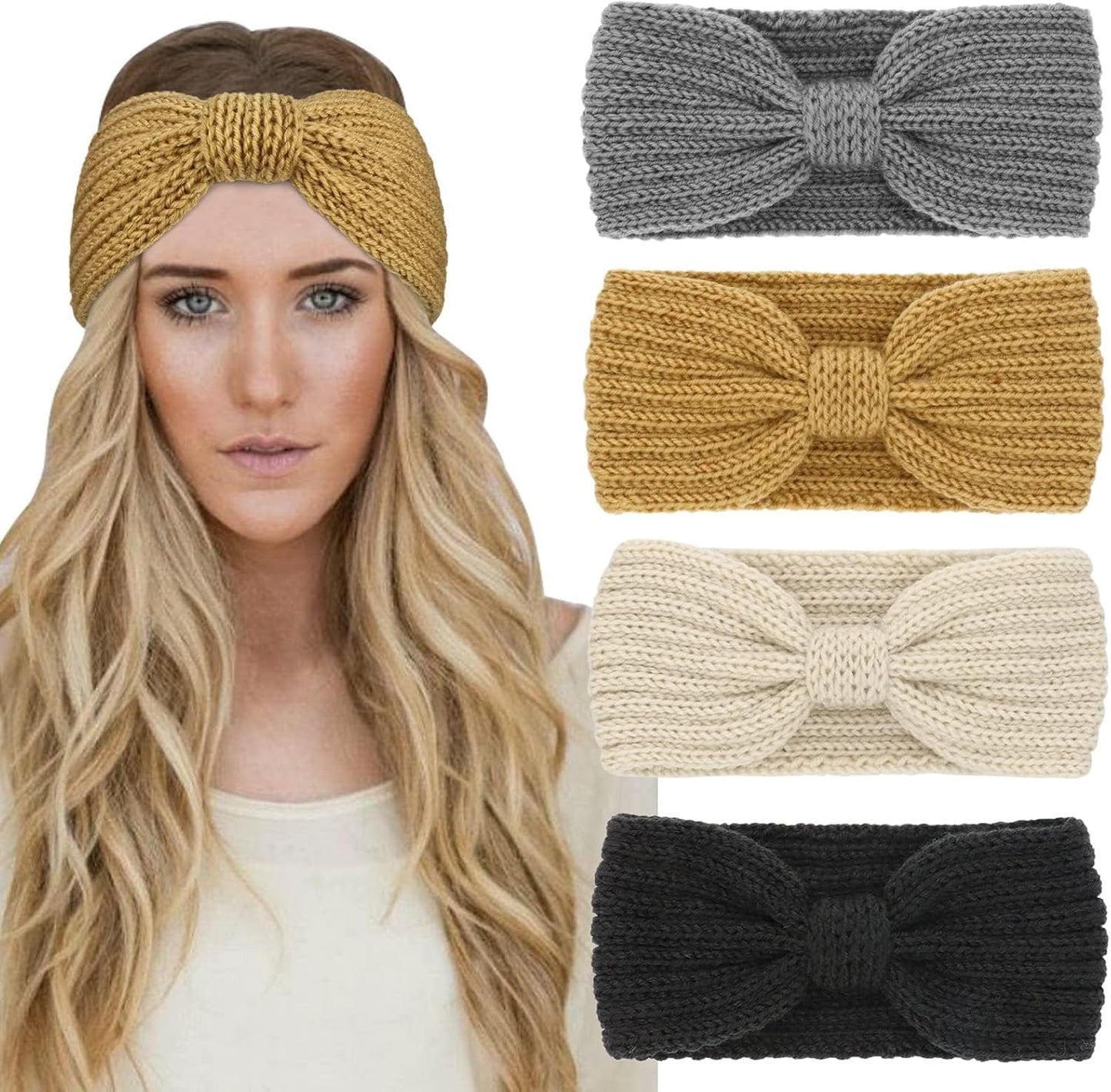 Winter Knit Chunky Headbands for Women Crochet Turban Knitted Ear Warmer Head Wrap Winter Accessories 4 Pack