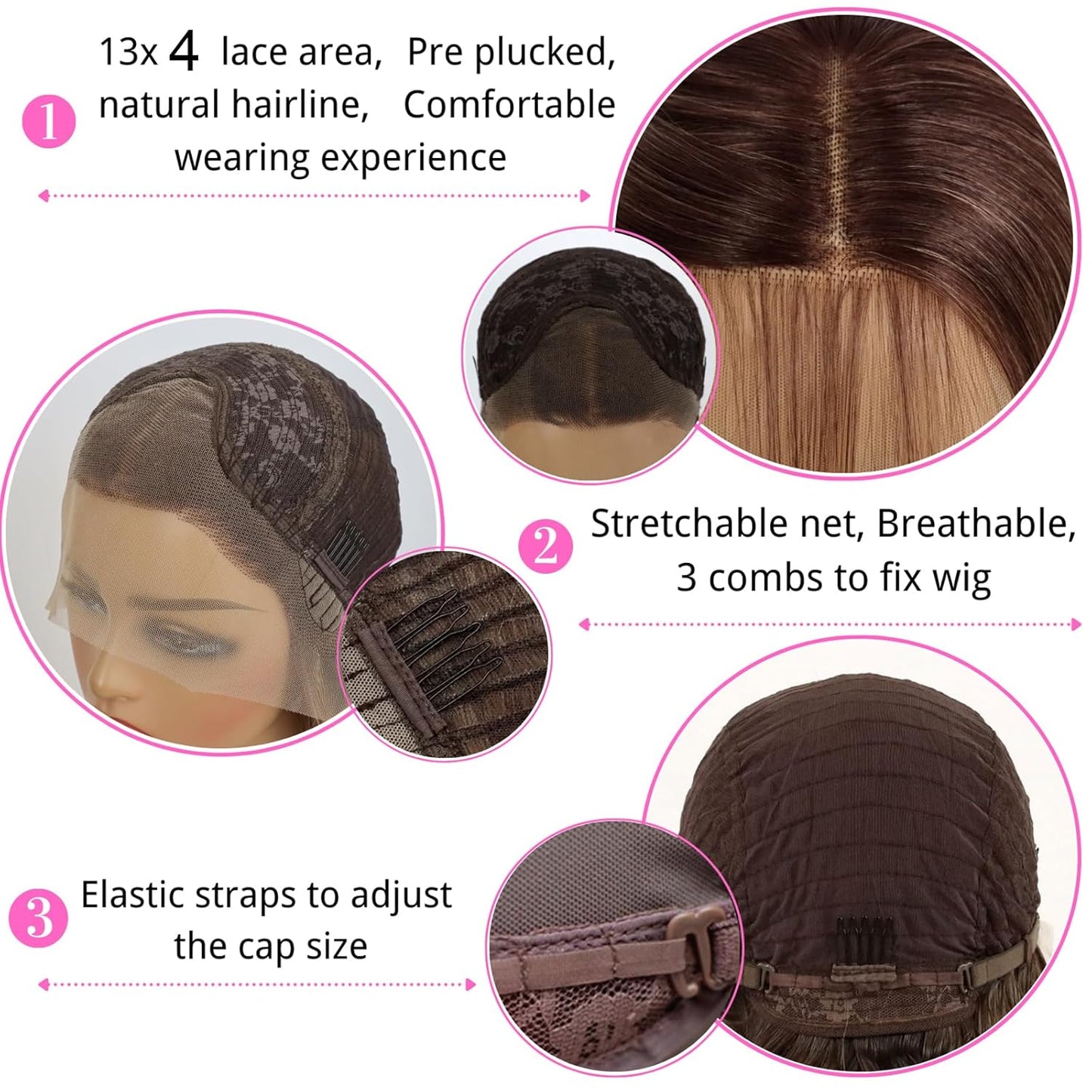 3 Tone Ombre Brown Synthetic Lace Front Wig for Women Glueless Long Straight Brown Colored 13X4 Lace Front Wig Pre Plucked 150 Density 24 Inches