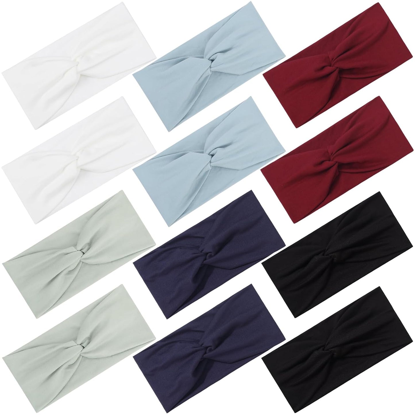 12 Pcs Stretchy Headbands for Women, Absorbed Sport Headband Soft Twist Knotted Hairbands for Daily Life Yoga Workout(Warm Morandi)