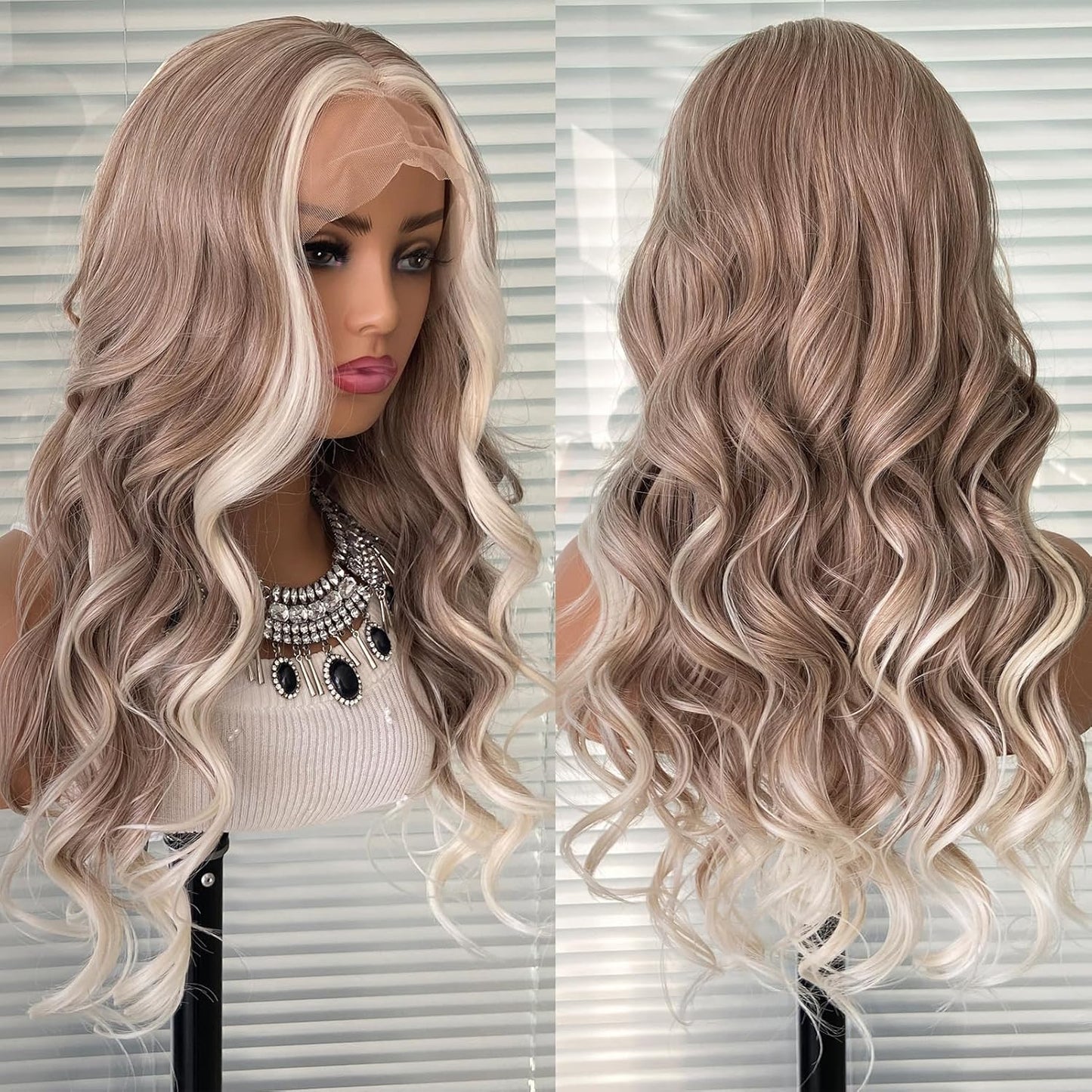 3 Tone Ombre Brown Synthetic Lace Front Wig for Women Glueless Long Straight Brown Colored 13X4 Lace Front Wig Pre Plucked 150 Density 24 Inches