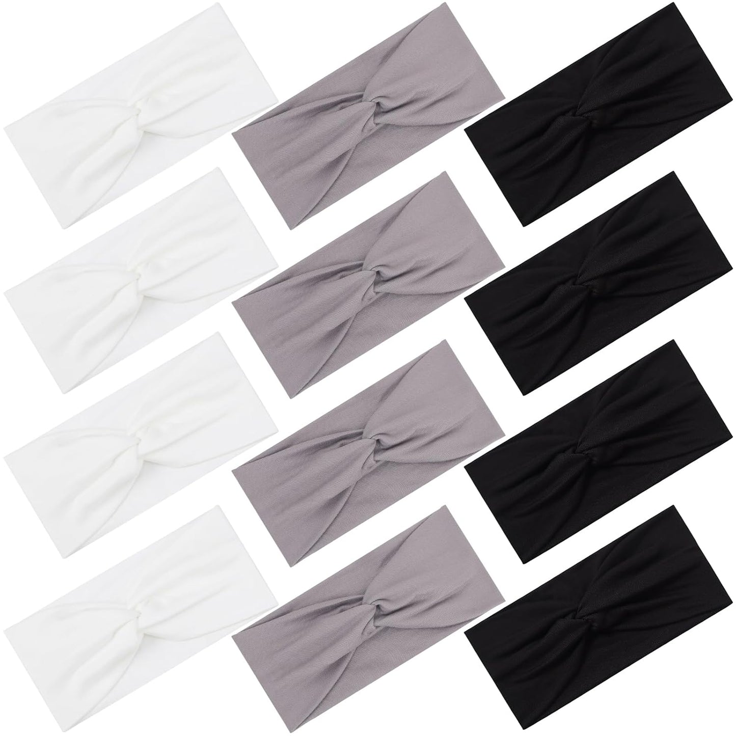 12 Pcs Stretchy Headbands for Women, Absorbed Sport Headband Soft Twist Knotted Hairbands for Daily Life Yoga Workout(Warm Morandi)