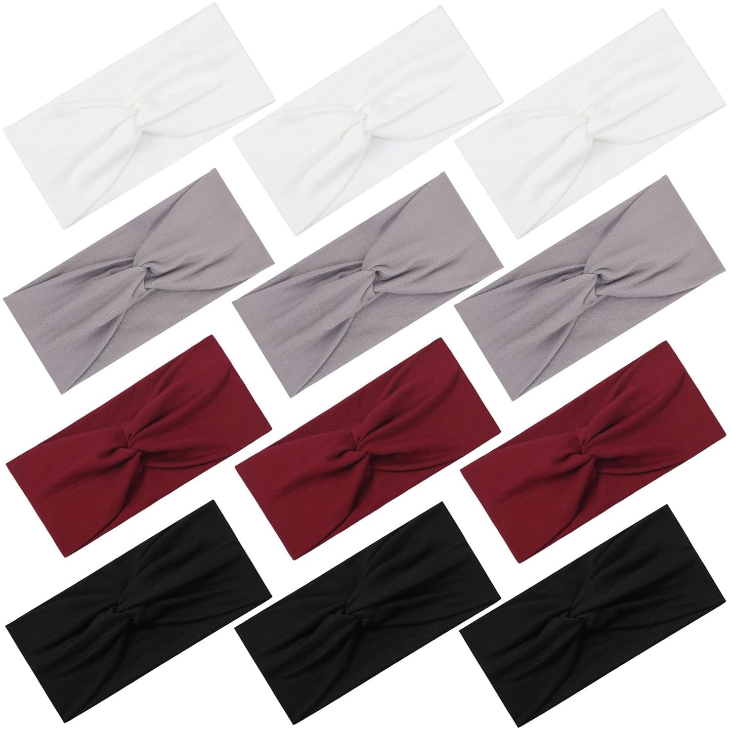 12 Pcs Stretchy Headbands for Women, Absorbed Sport Headband Soft Twist Knotted Hairbands for Daily Life Yoga Workout(Warm Morandi)