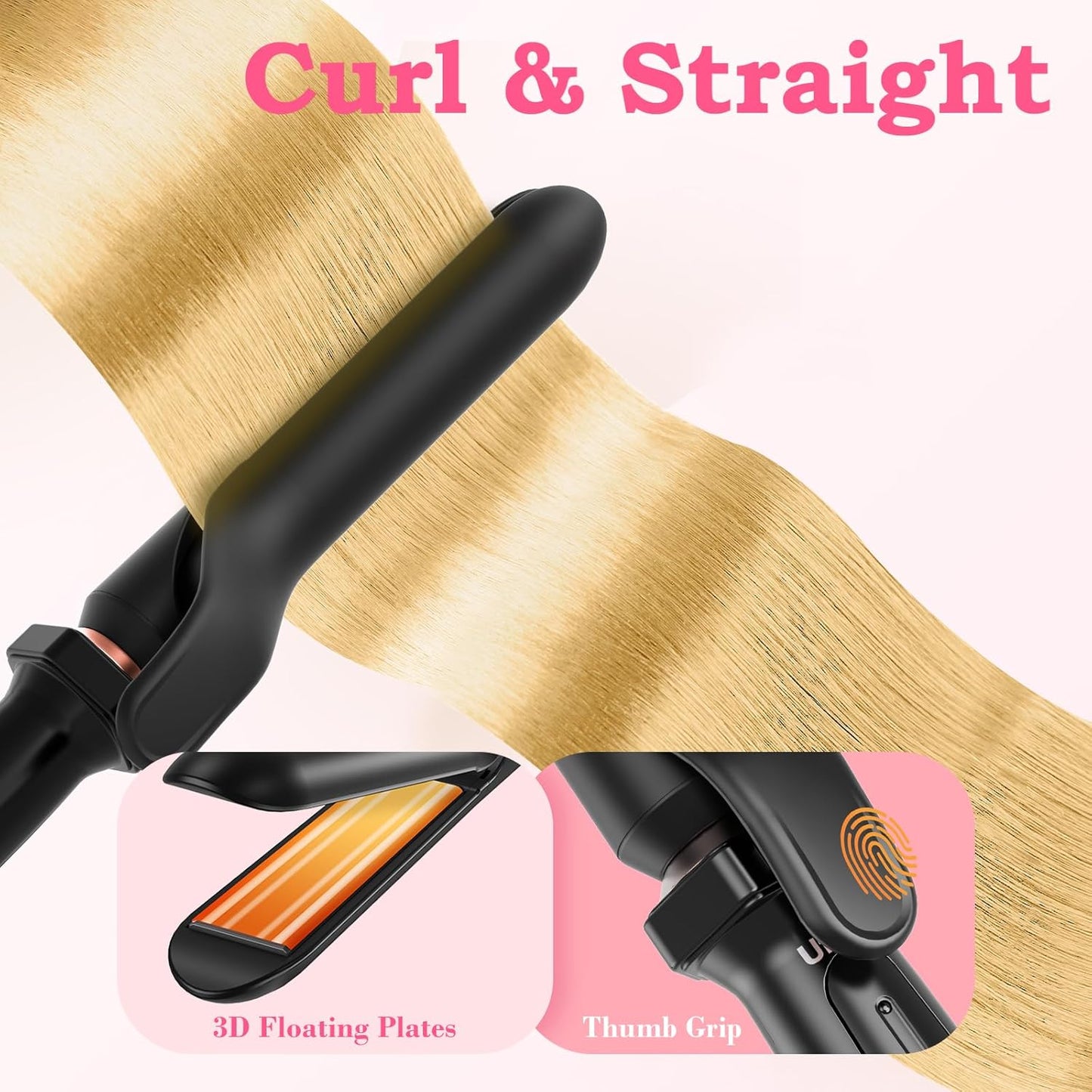 5 in 1 Curling Iron with Interchangeable Ceramic Barrels (0.35"-1.25"), Curling Wand Set with Flat Iron Hair Straightener, Instant Heat Up, Dual Voltage Hair Curler, Gifts for Women