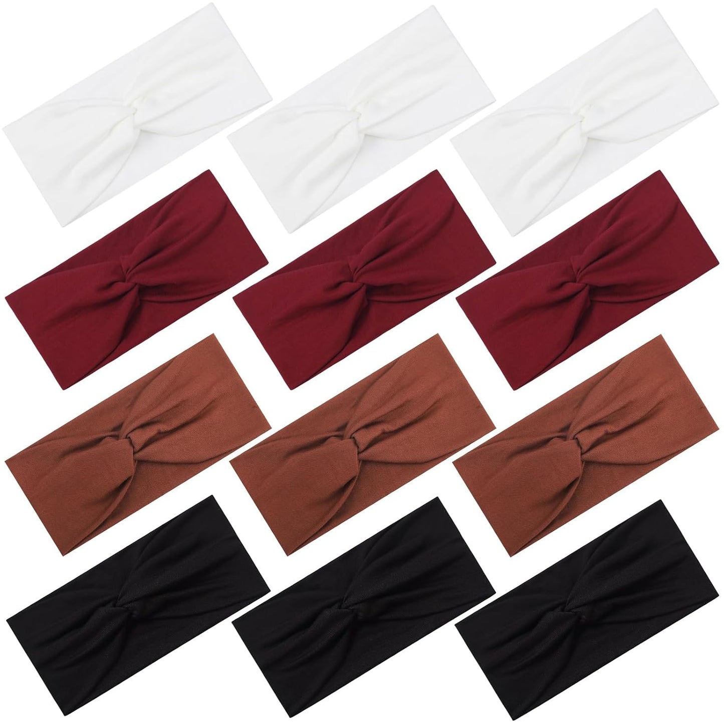 12 Pcs Stretchy Headbands for Women, Absorbed Sport Headband Soft Twist Knotted Hairbands for Daily Life Yoga Workout(Warm Morandi)