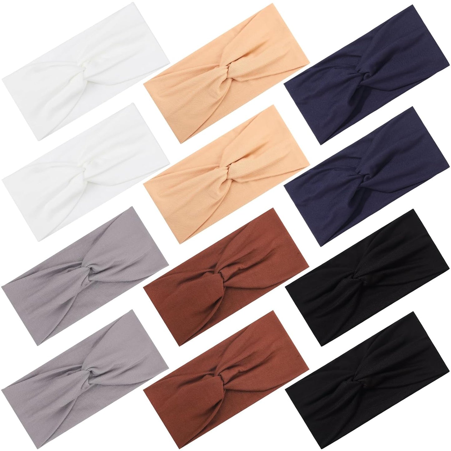 12 Pcs Stretchy Headbands for Women, Absorbed Sport Headband Soft Twist Knotted Hairbands for Daily Life Yoga Workout(Warm Morandi)