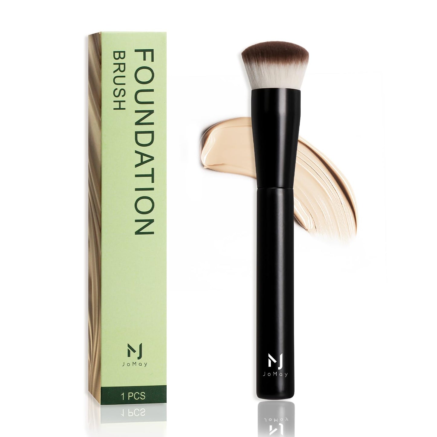 Jomay Flat Top Kabuki Foundation Brush – Vegan Makeup Brush for Liquid, Cream & Powder – Dense, Soft Bristles for Buffing & Blending – Black