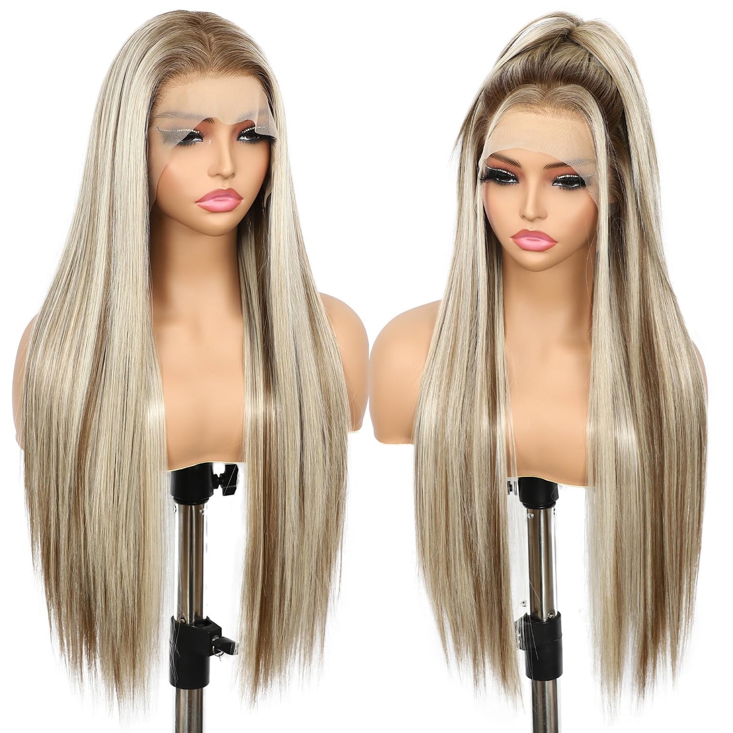 13X6 Auburn Brown Glueless Wig Synthetic Long Straight Lace Front Wigs for Women Pre-Plucked Ready to Wear Upgraded with Premium Fiber 26 Inch Daily Party Use