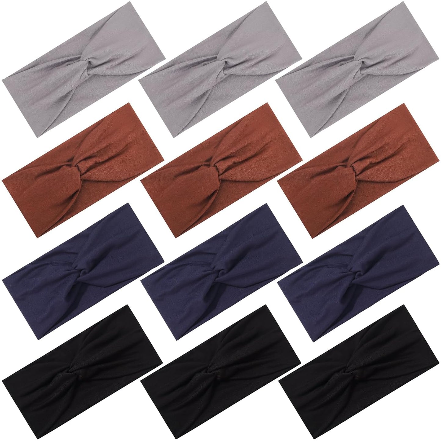 12 Pcs Stretchy Headbands for Women, Absorbed Sport Headband Soft Twist Knotted Hairbands for Daily Life Yoga Workout(Warm Morandi)