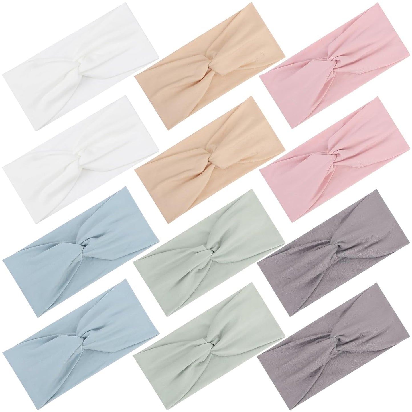 12 Pcs Stretchy Headbands for Women, Absorbed Sport Headband Soft Twist Knotted Hairbands for Daily Life Yoga Workout(Warm Morandi)