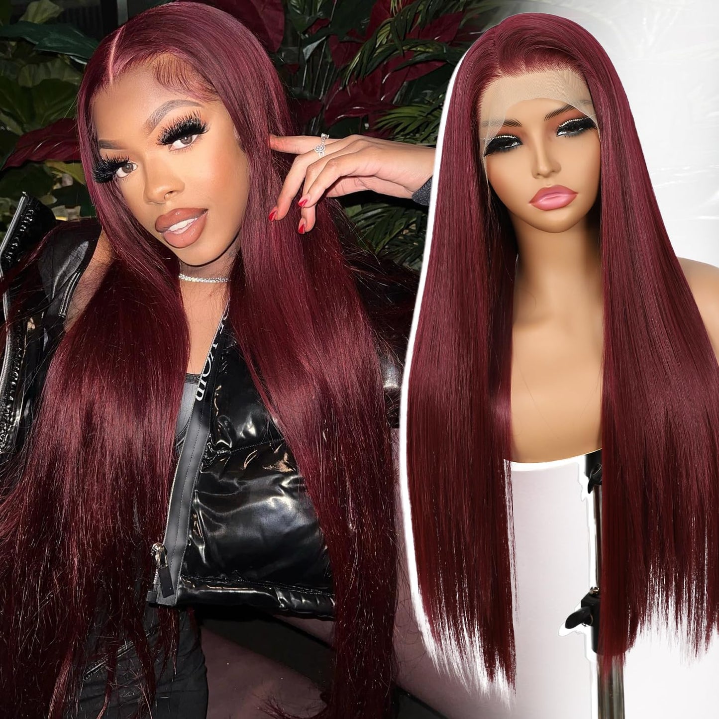 13X6 Auburn Brown Glueless Wig Synthetic Long Straight Lace Front Wigs for Women Pre-Plucked Ready to Wear Upgraded with Premium Fiber 26 Inch Daily Party Use