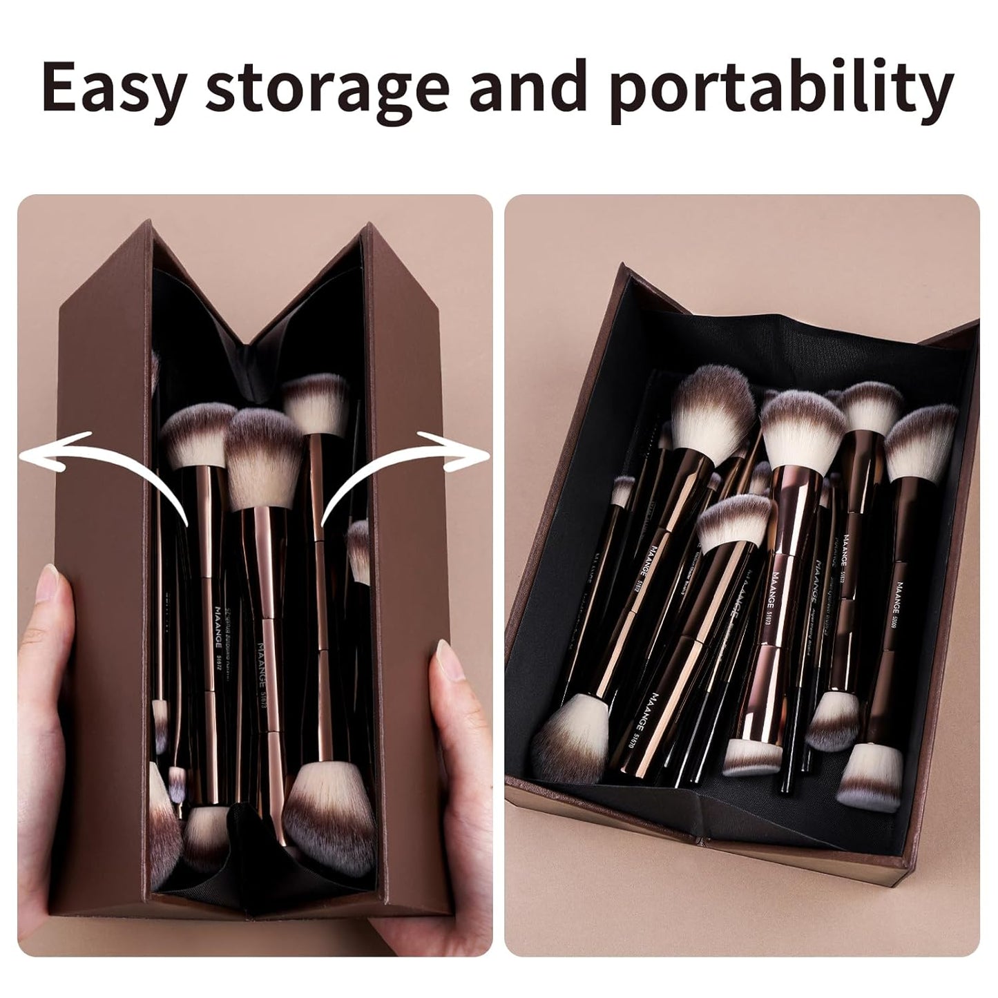 20 Pcs Makeup Brushes with Gift Box, Double-End Multi-Functional Makeup Brushes for Blending Liquid Powder Concealer Cream Blush Buffe,Coffeebrown