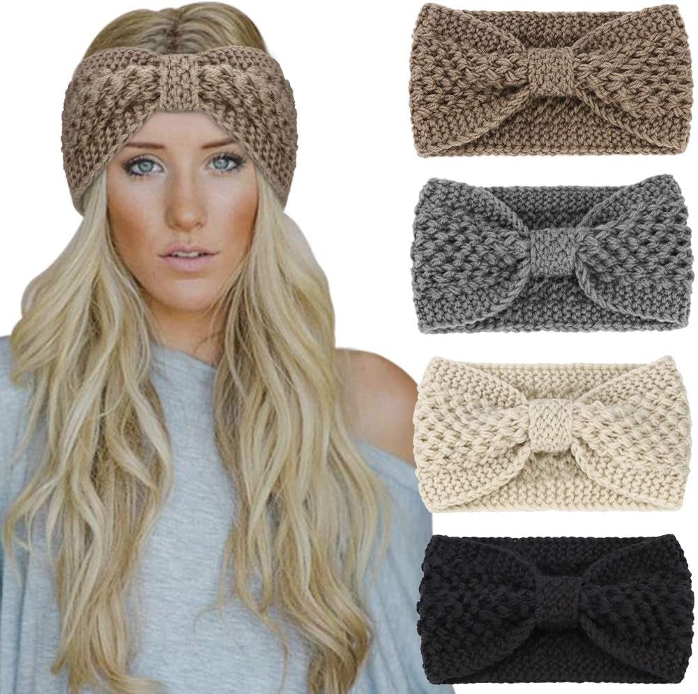 Winter Knit Chunky Headbands for Women Crochet Turban Knitted Ear Warmer Head Wrap Winter Accessories 4 Pack