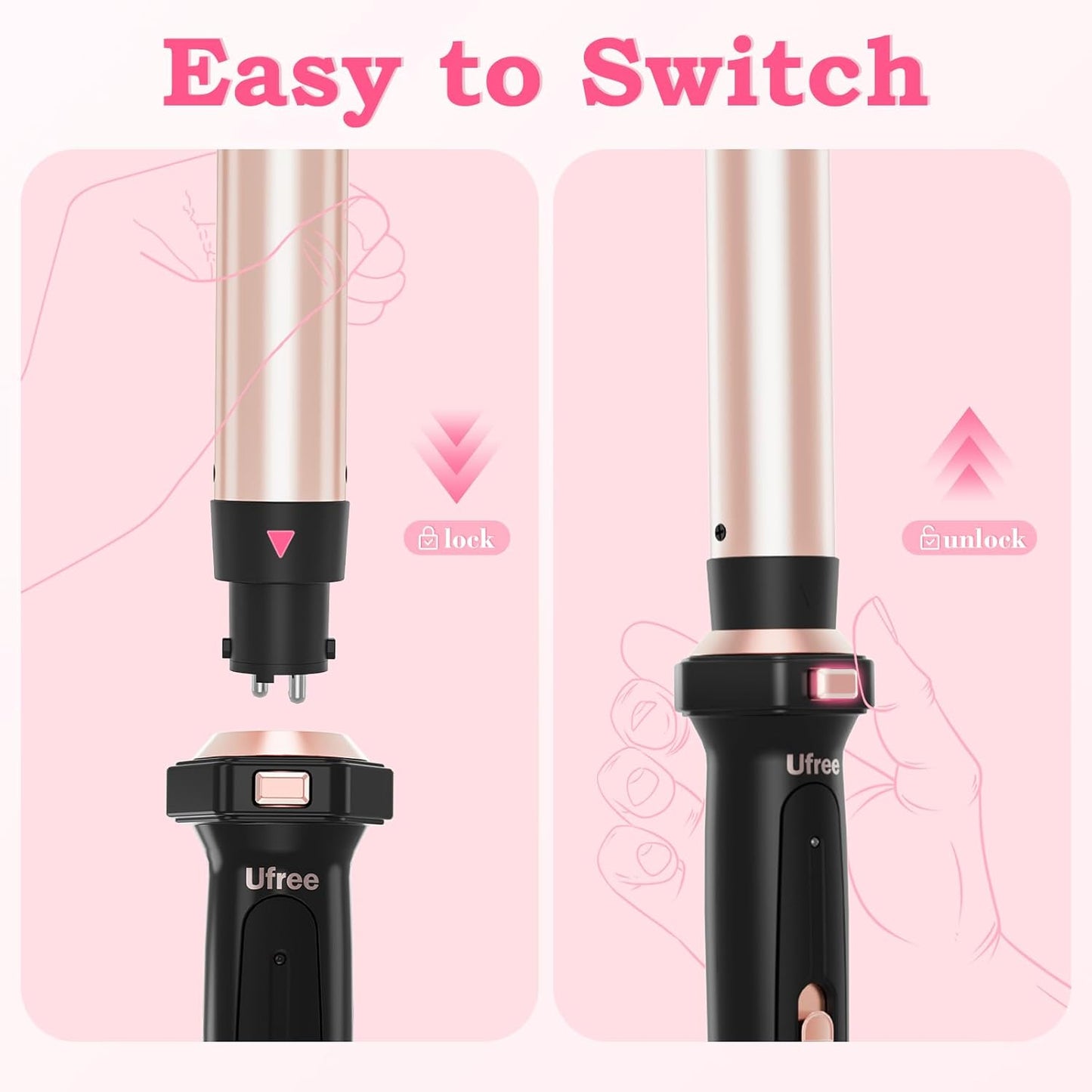 5 in 1 Curling Iron with Interchangeable Ceramic Barrels (0.35"-1.25"), Curling Wand Set with Flat Iron Hair Straightener, Instant Heat Up, Dual Voltage Hair Curler, Gifts for Women