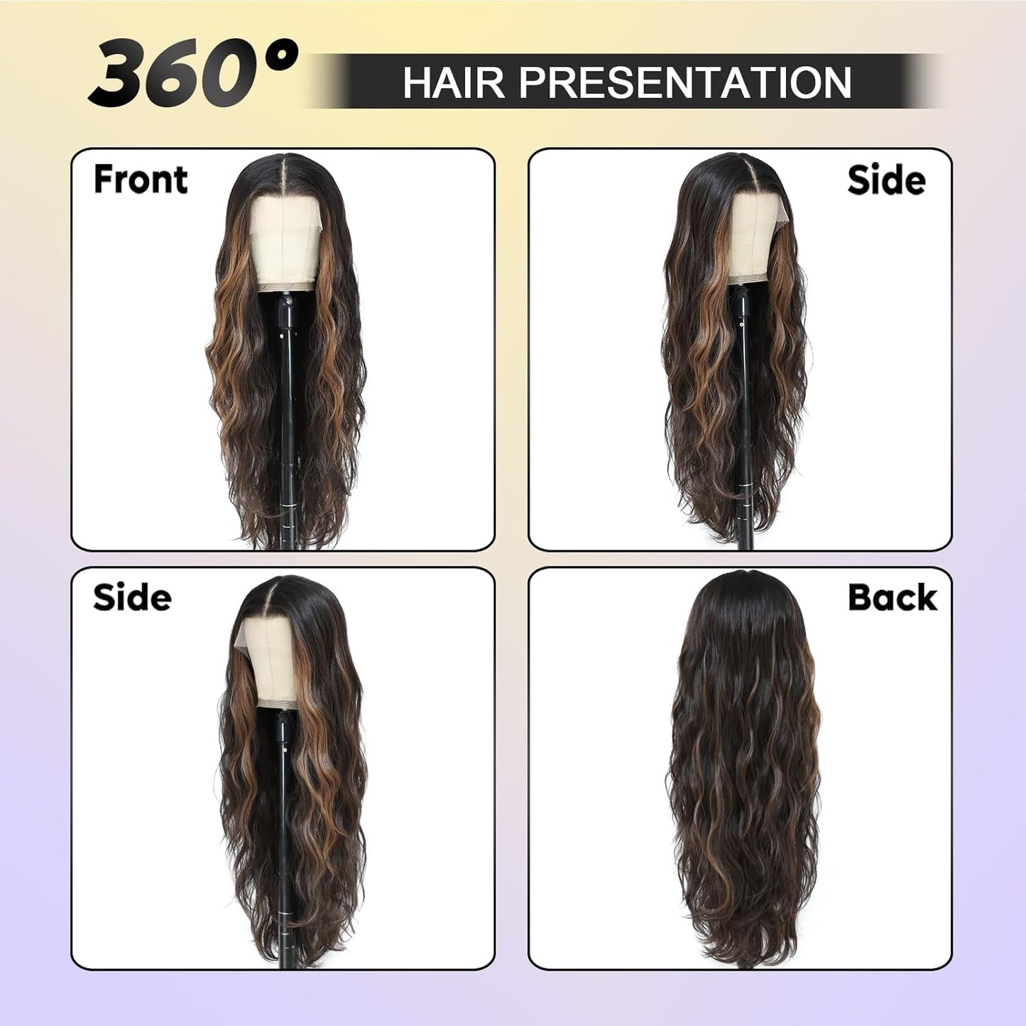 Skunk Synthetic Lace Front Wig 28 Inch Long Wavy Natural Wave Wigs 13×4×1 Pre Plucked Glueless Wig Synthetic Hair for Women Loose Body Wave with Natural Hairline Heat Resistant Synthetic Wavy Wig
