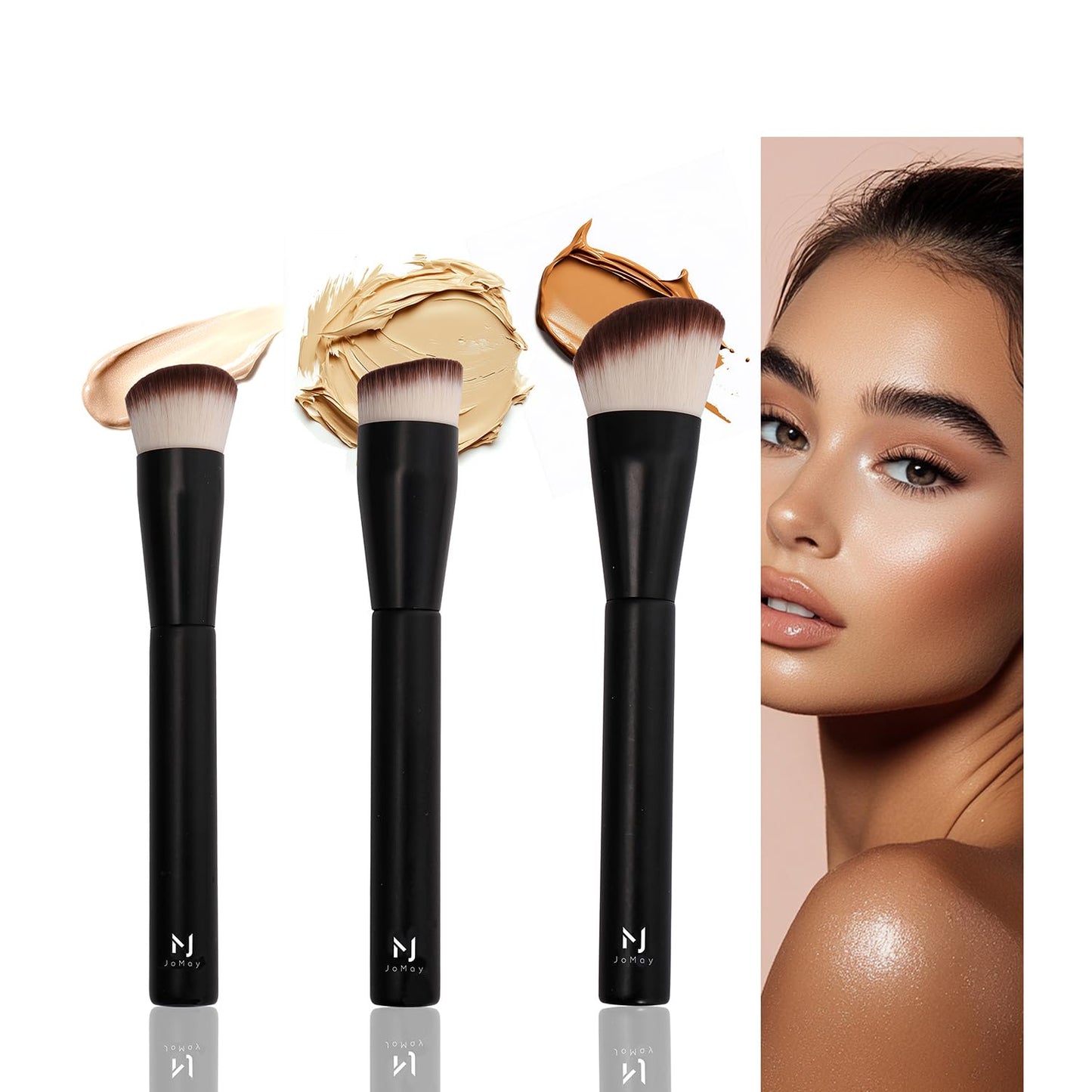 Jomay Flat Top Kabuki Foundation Brush – Vegan Makeup Brush for Liquid, Cream & Powder – Dense, Soft Bristles for Buffing & Blending – Black