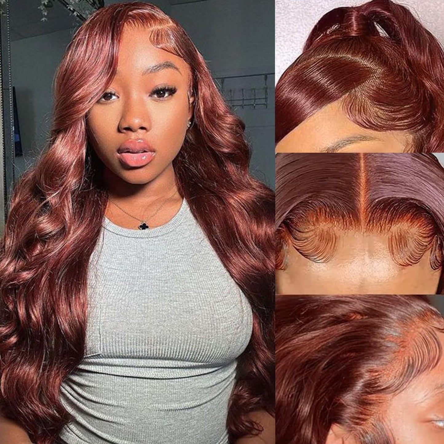 13X6 Reddish Brown Lace Front Wigs Human Hair Pre Plucked Body Wave 13X6 HD Lace Frontal Wig for Women 220% Density Auburn Brown Colored Frontal Wigs Human Hair 20 Inch