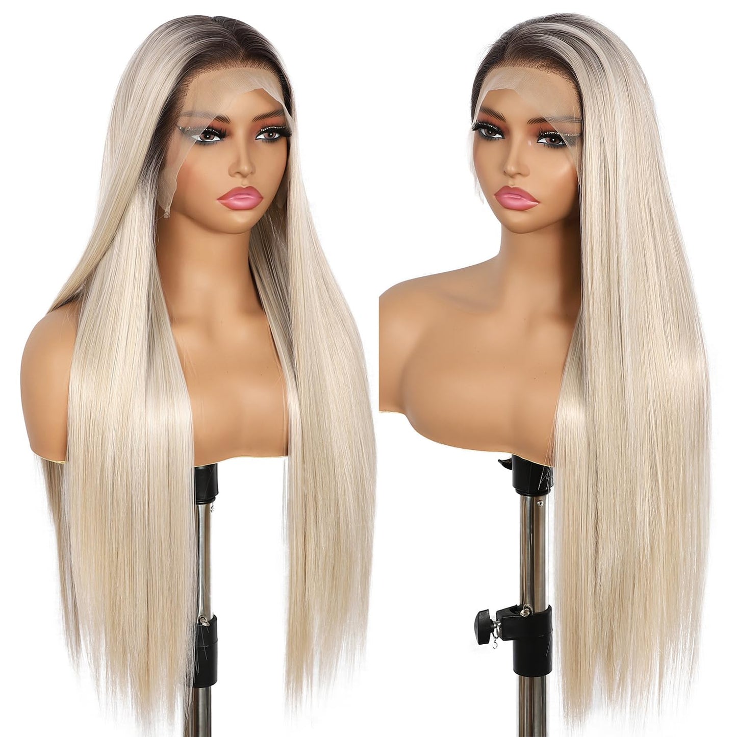 13X6 Auburn Brown Glueless Wig Synthetic Long Straight Lace Front Wigs for Women Pre-Plucked Ready to Wear Upgraded with Premium Fiber 26 Inch Daily Party Use