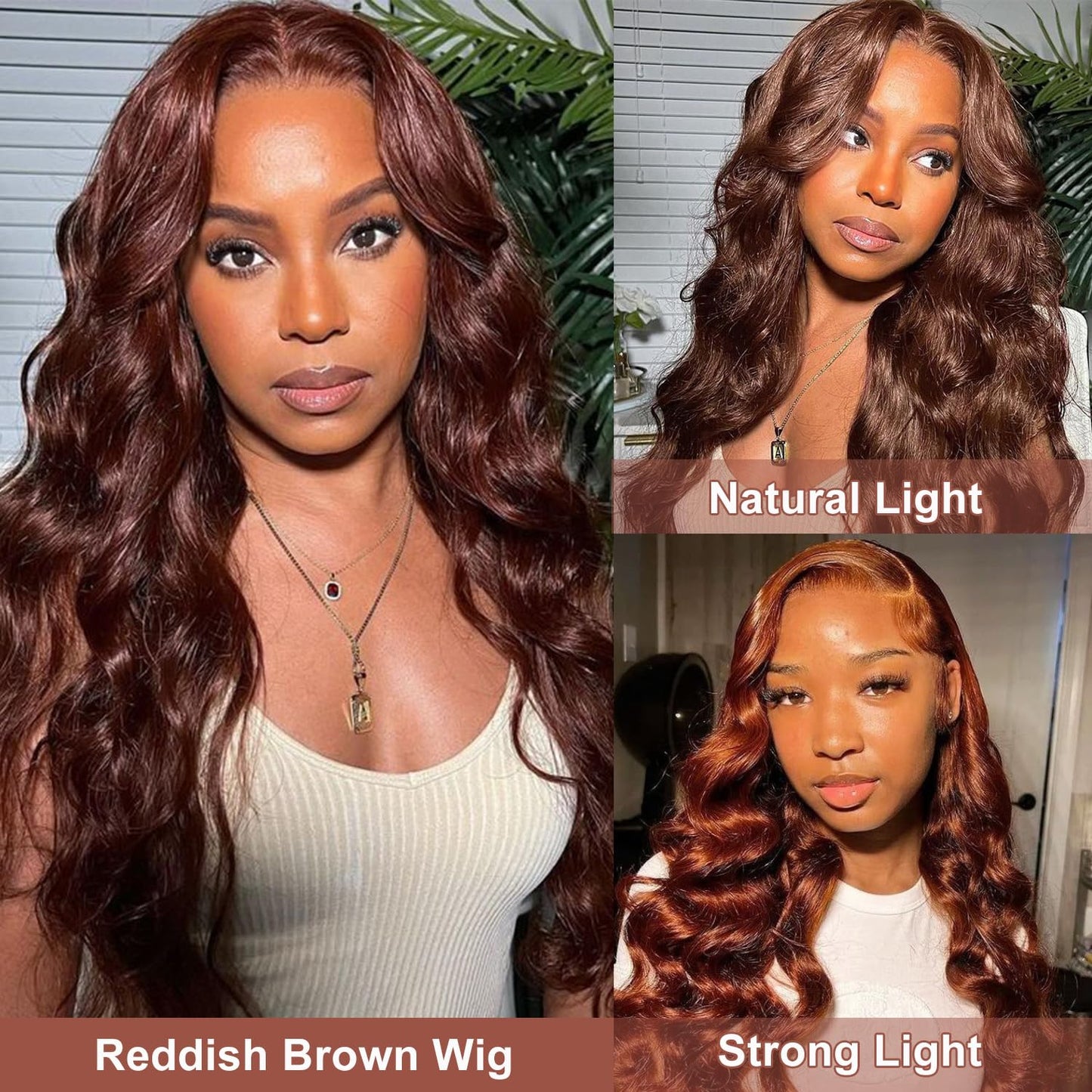 13X6 Reddish Brown Lace Front Wigs Human Hair Pre Plucked Body Wave 13X6 HD Lace Frontal Wig for Women 220% Density Auburn Brown Colored Frontal Wigs Human Hair 20 Inch