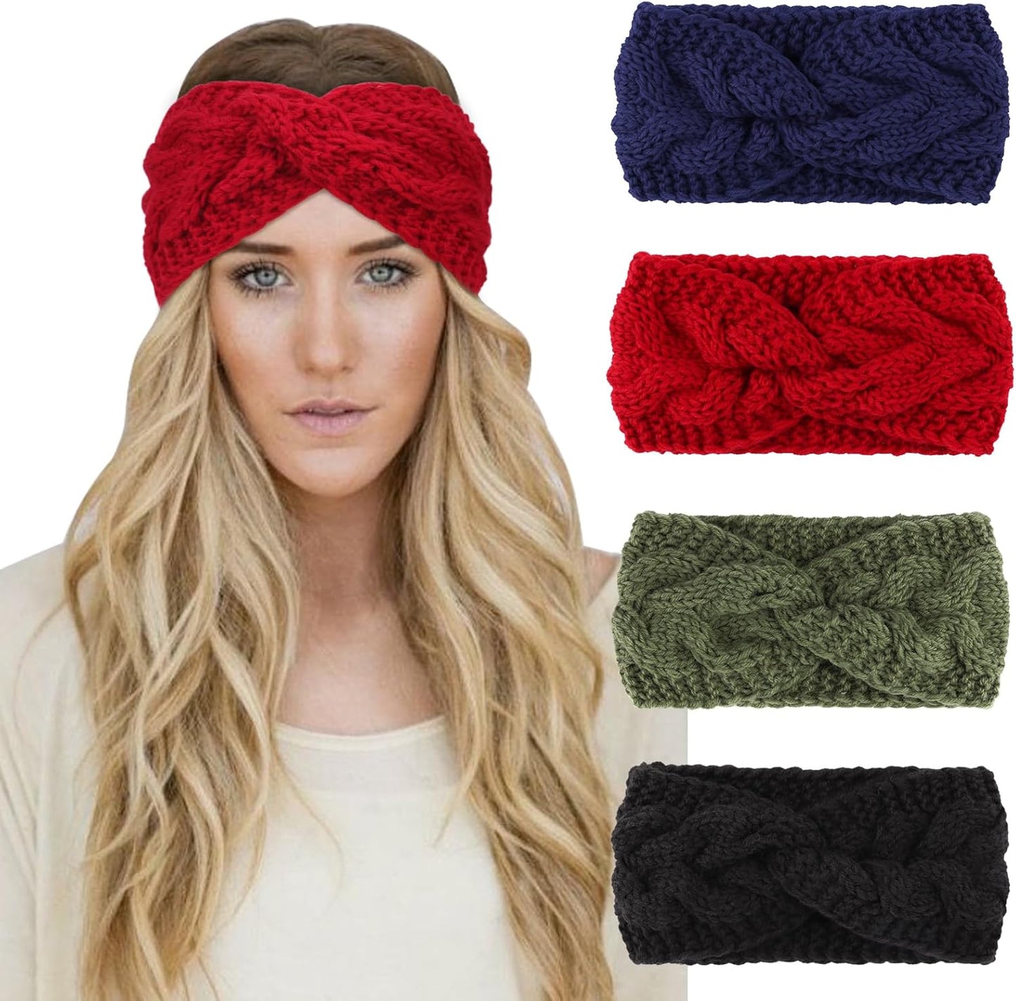 Winter Knit Chunky Headbands for Women Crochet Turban Knitted Ear Warmer Head Wrap Winter Accessories 4 Pack