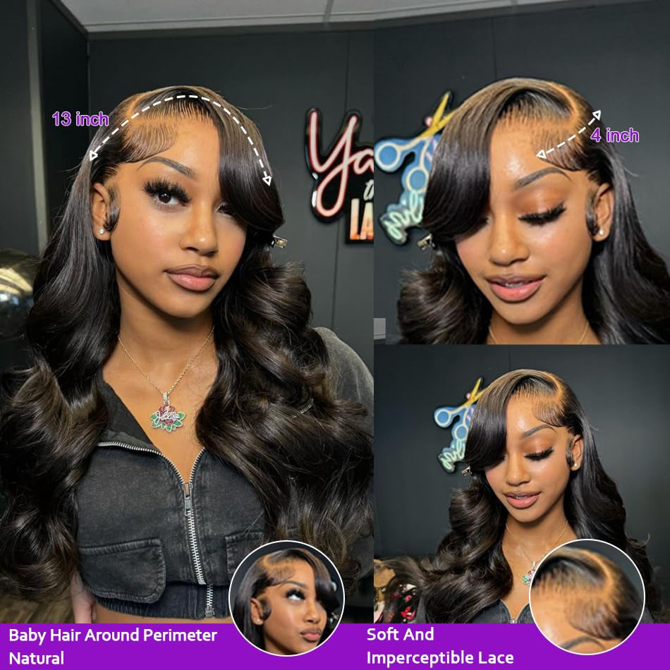 26 Inch Body Wave Lace Front Wigs Human Hair 13X4 SKINLIKE Real HD Lace Front Wigs Human Hair Pre Plucked Body Wave Glueless Frontal Wigs Human Hair 180% Density for Women
