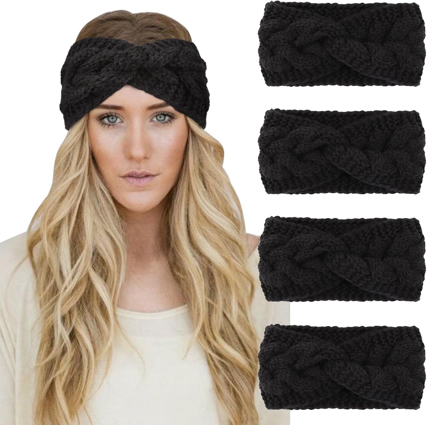 Winter Knit Chunky Headbands for Women Crochet Turban Knitted Ear Warmer Head Wrap Winter Accessories 4 Pack