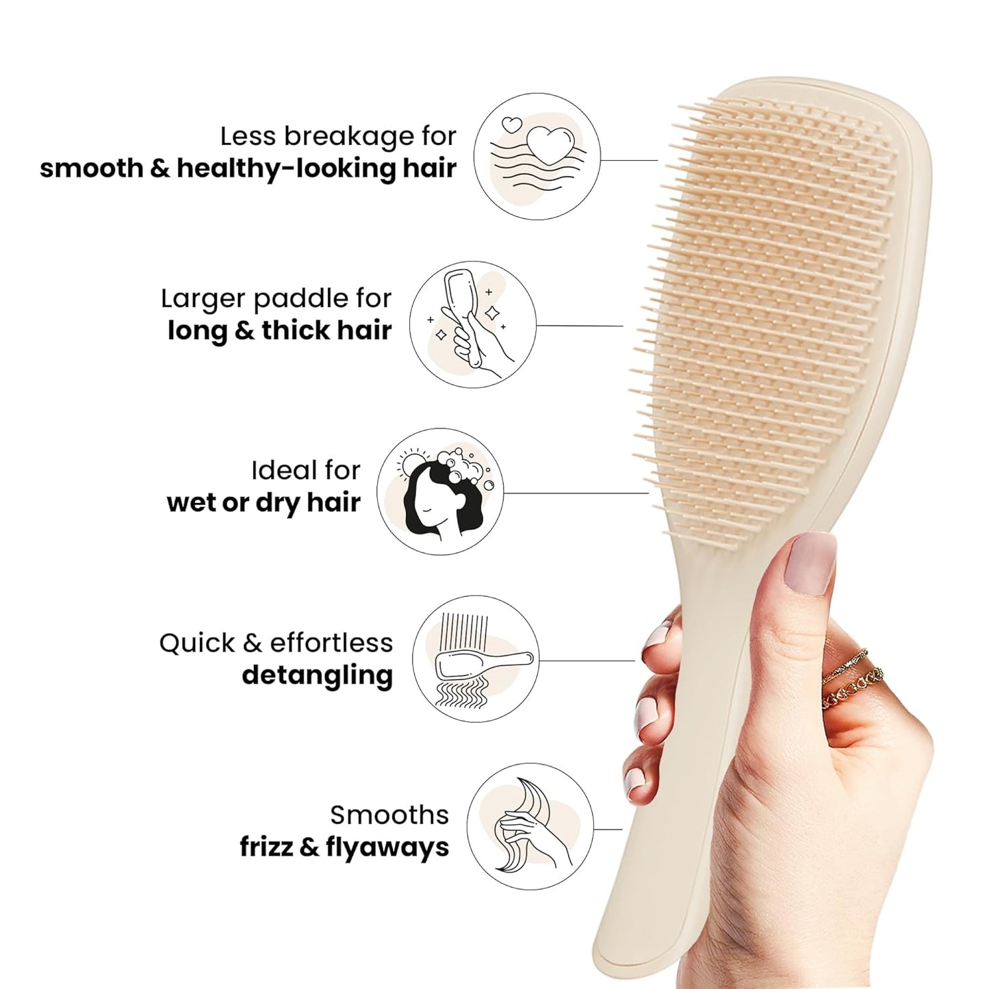 Large Ultimate Detangler Hairbrush for Wet & Dry Hair, Eliminates Knots & Reduces Breakage for Long, Thick, & Curly Hair Types, Vanilla