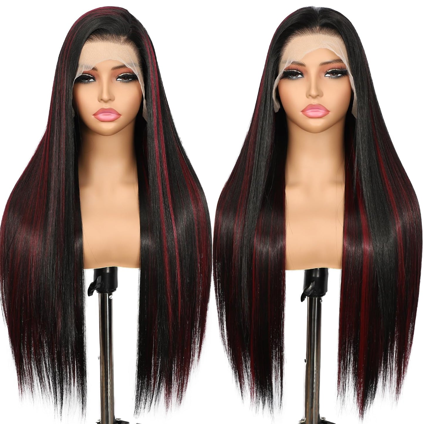 13X6 Auburn Brown Glueless Wig Synthetic Long Straight Lace Front Wigs for Women Pre-Plucked Ready to Wear Upgraded with Premium Fiber 26 Inch Daily Party Use
