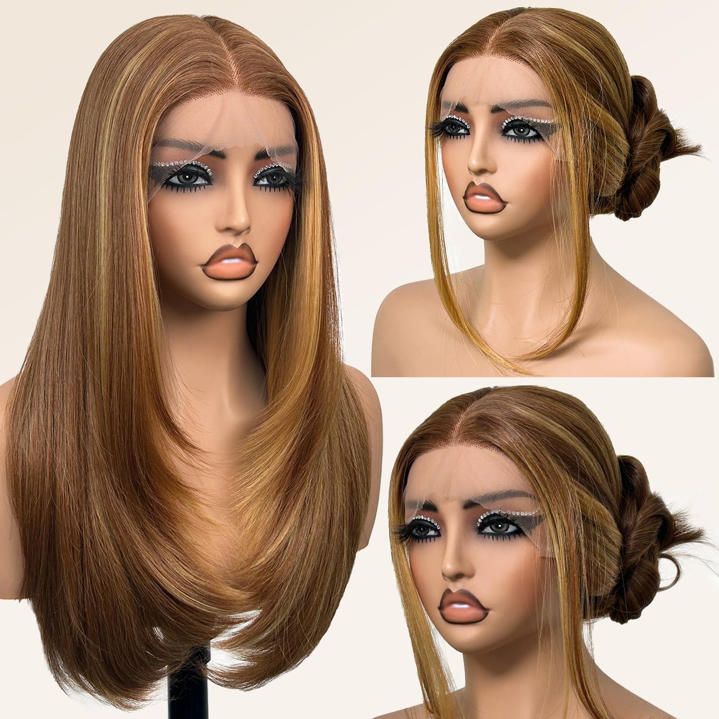 Glueless Synthetic Lace Front Wig 26 Inches Long Straight Black Wigs for Black Women 13X5X1 HD Lace Hand Tied Pre Plucked Hairline (#1B Natural Black, 26 Inch)