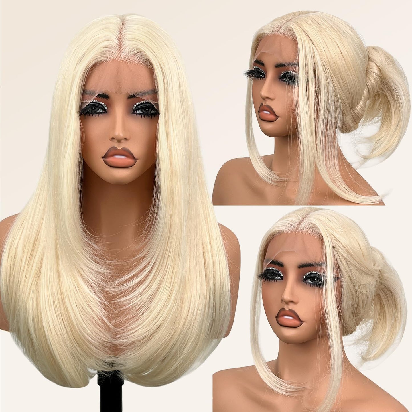 Glueless Synthetic Lace Front Wig 26 Inches Long Straight Black Wigs for Black Women 13X5X1 HD Lace Hand Tied Pre Plucked Hairline (#1B Natural Black, 26 Inch)