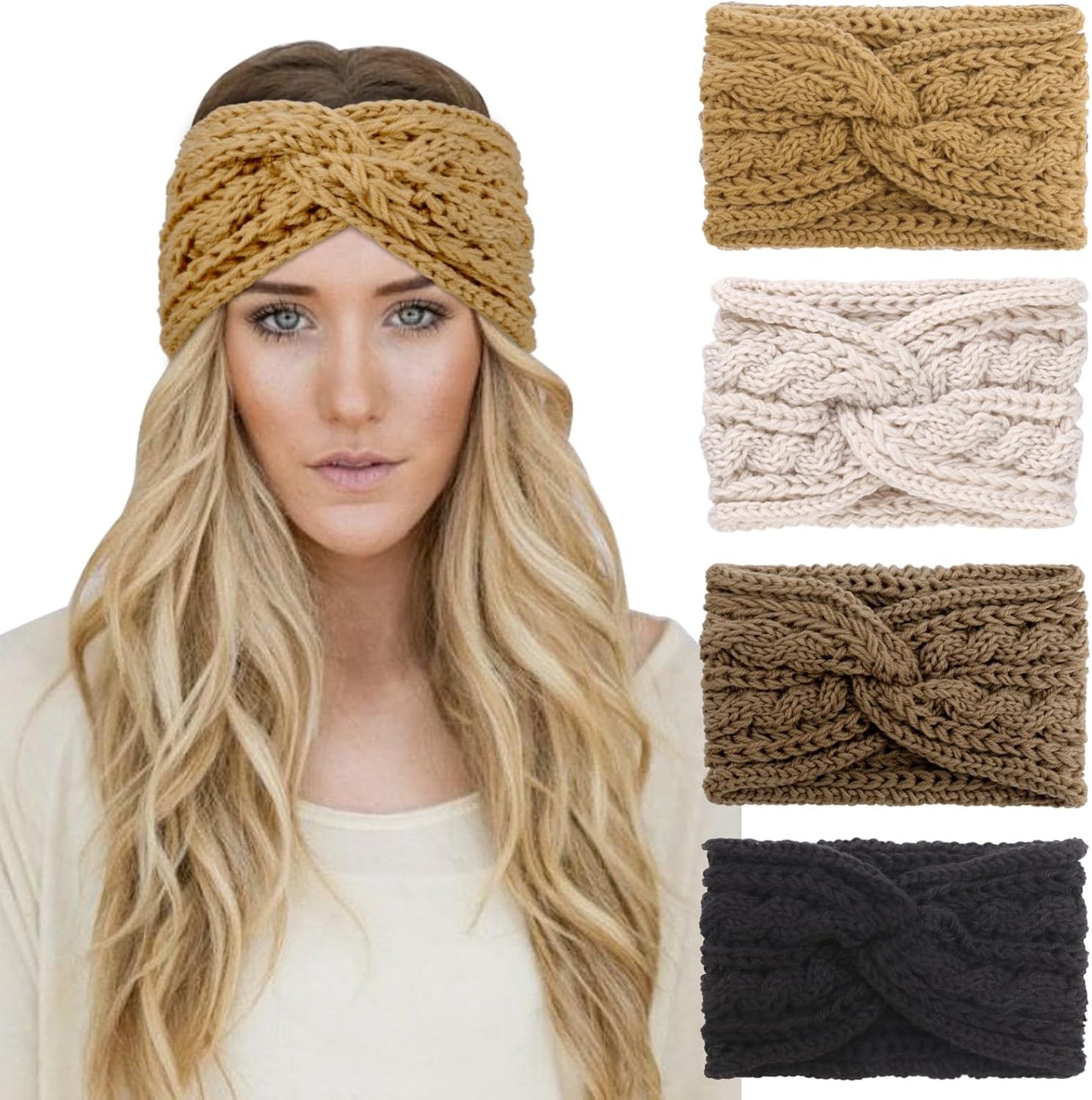 Winter Knit Chunky Headbands for Women Crochet Turban Knitted Ear Warmer Head Wrap Winter Accessories 4 Pack