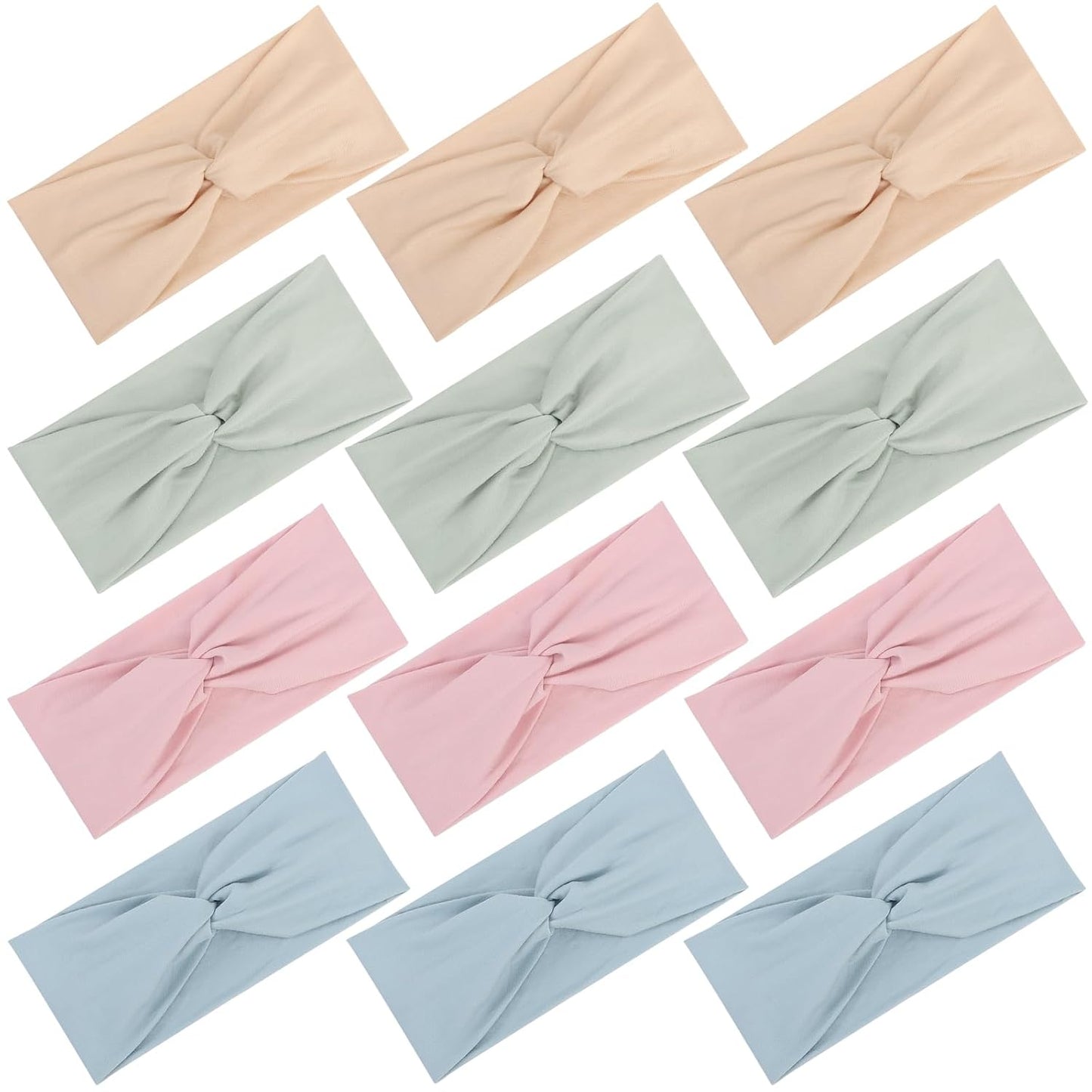 12 Pcs Stretchy Headbands for Women, Absorbed Sport Headband Soft Twist Knotted Hairbands for Daily Life Yoga Workout(Warm Morandi)