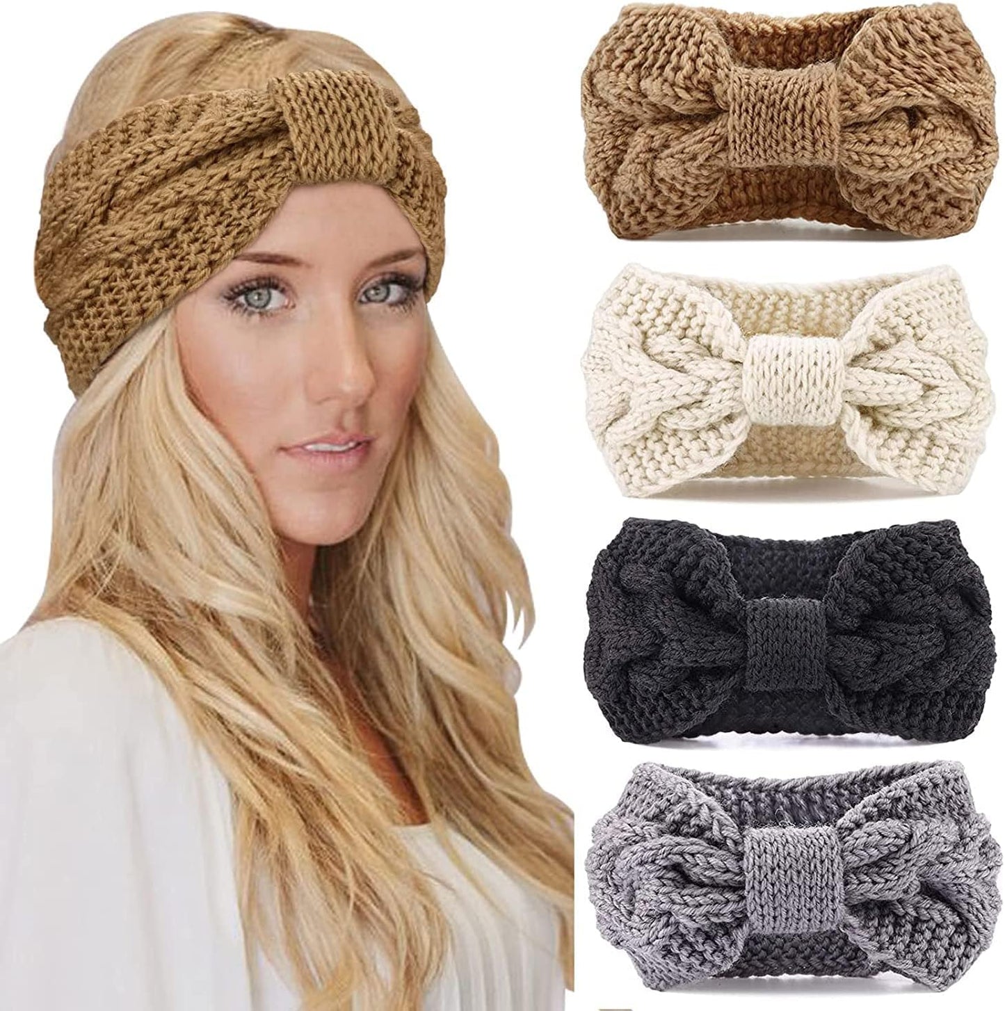 Winter Knit Chunky Headbands for Women Crochet Turban Knitted Ear Warmer Head Wrap Winter Accessories 4 Pack