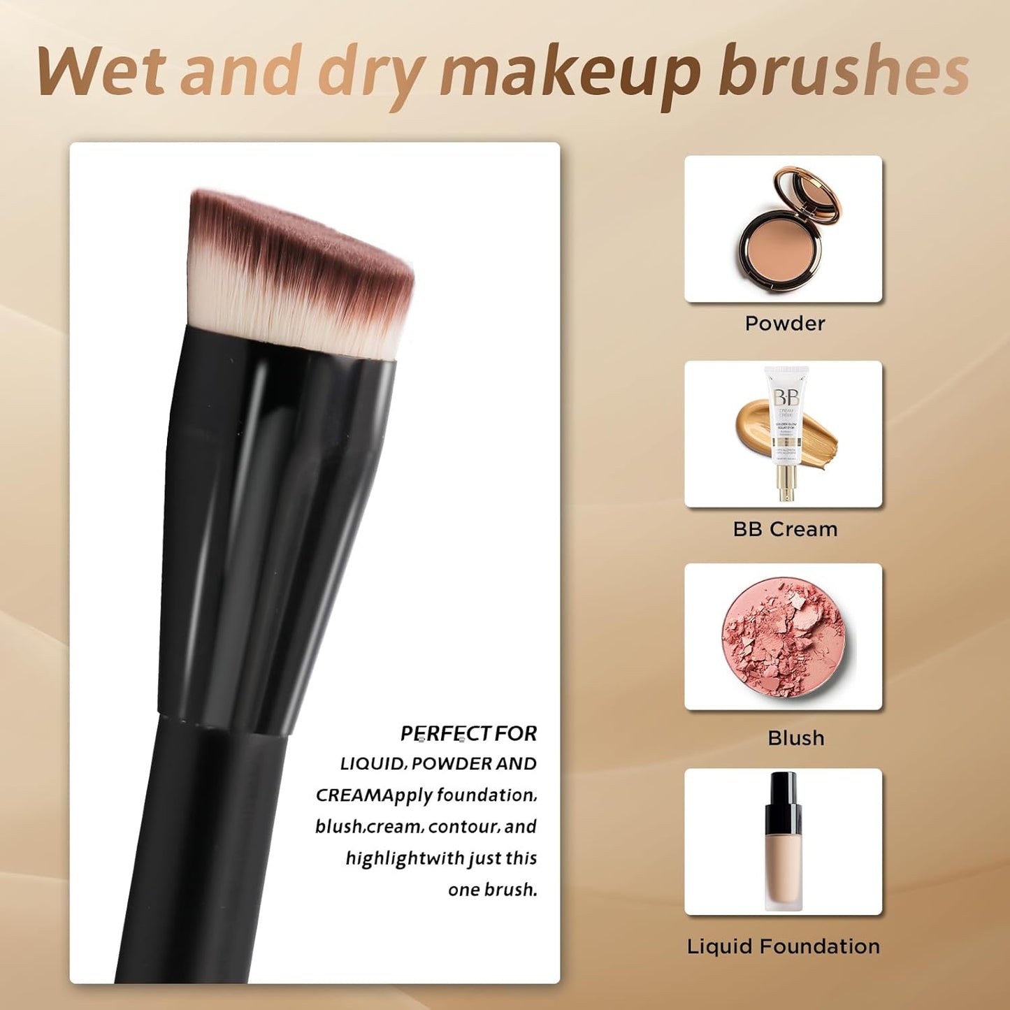 Jomay Flat Top Kabuki Foundation Brush – Vegan Makeup Brush for Liquid, Cream & Powder – Dense, Soft Bristles for Buffing & Blending – Black