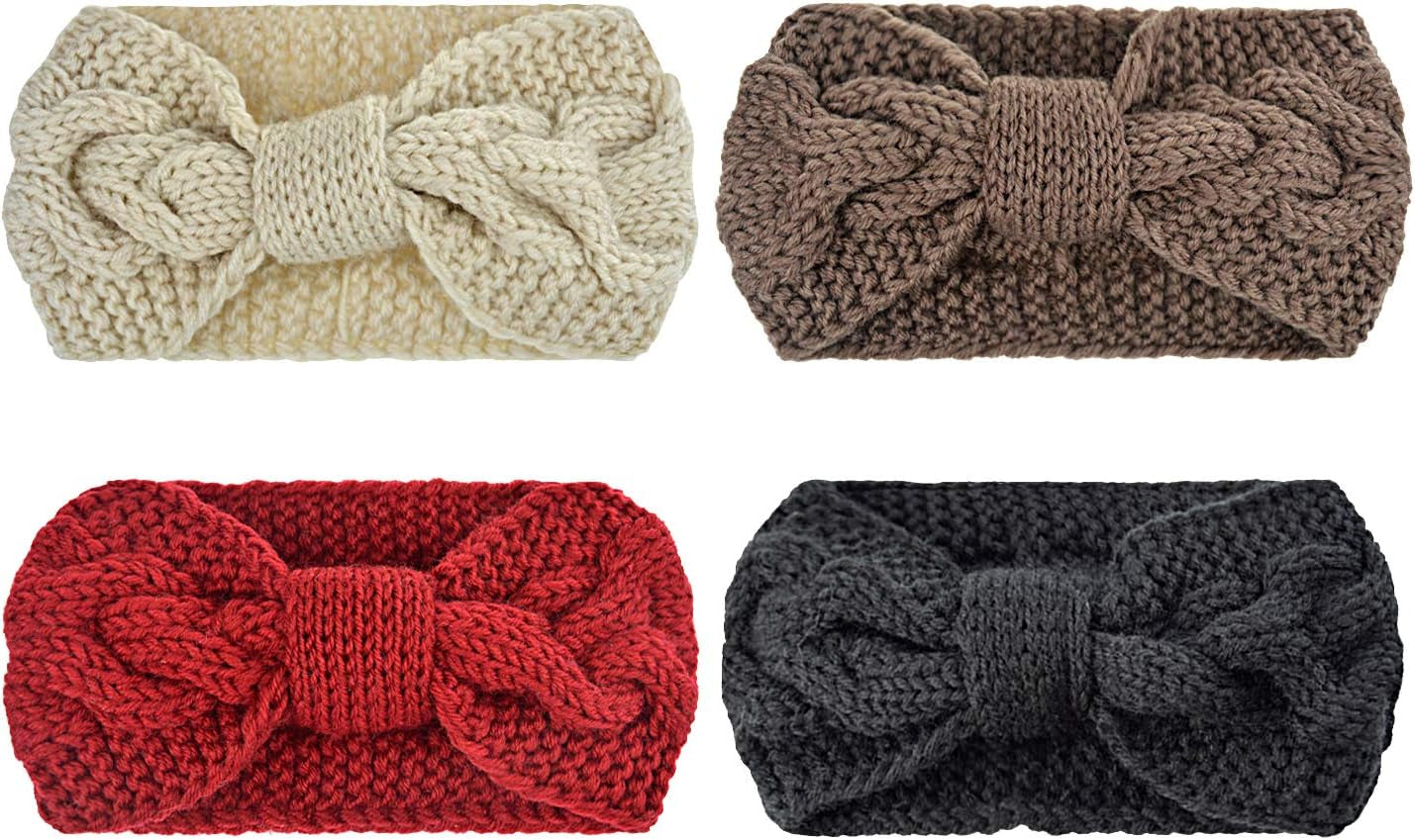 Winter Knit Chunky Headbands for Women Crochet Turban Knitted Ear Warmer Head Wrap Winter Accessories 4 Pack