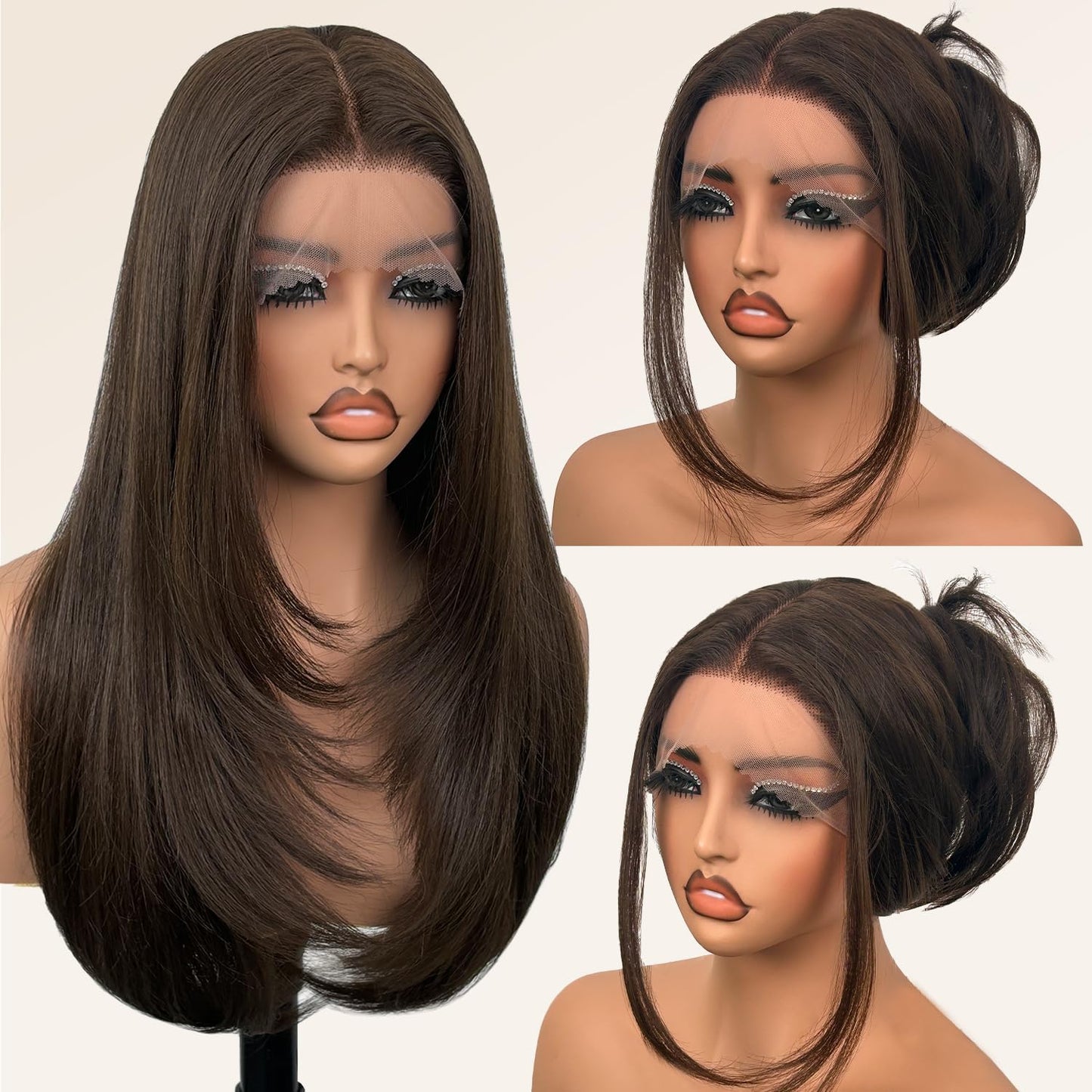 Glueless Synthetic Lace Front Wig 26 Inches Long Straight Black Wigs for Black Women 13X5X1 HD Lace Hand Tied Pre Plucked Hairline (#1B Natural Black, 26 Inch)