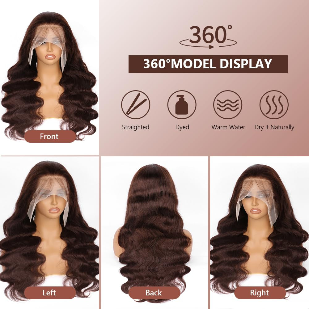 13X6 Reddish Brown Lace Front Wigs Human Hair Pre Plucked Body Wave 13X6 HD Lace Frontal Wig for Women 220% Density Auburn Brown Colored Frontal Wigs Human Hair 20 Inch