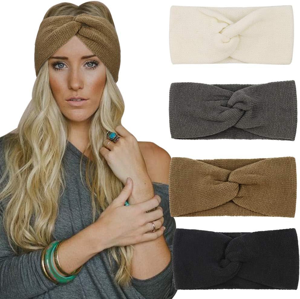 Winter Knit Chunky Headbands for Women Crochet Turban Knitted Ear Warmer Head Wrap Winter Accessories 4 Pack