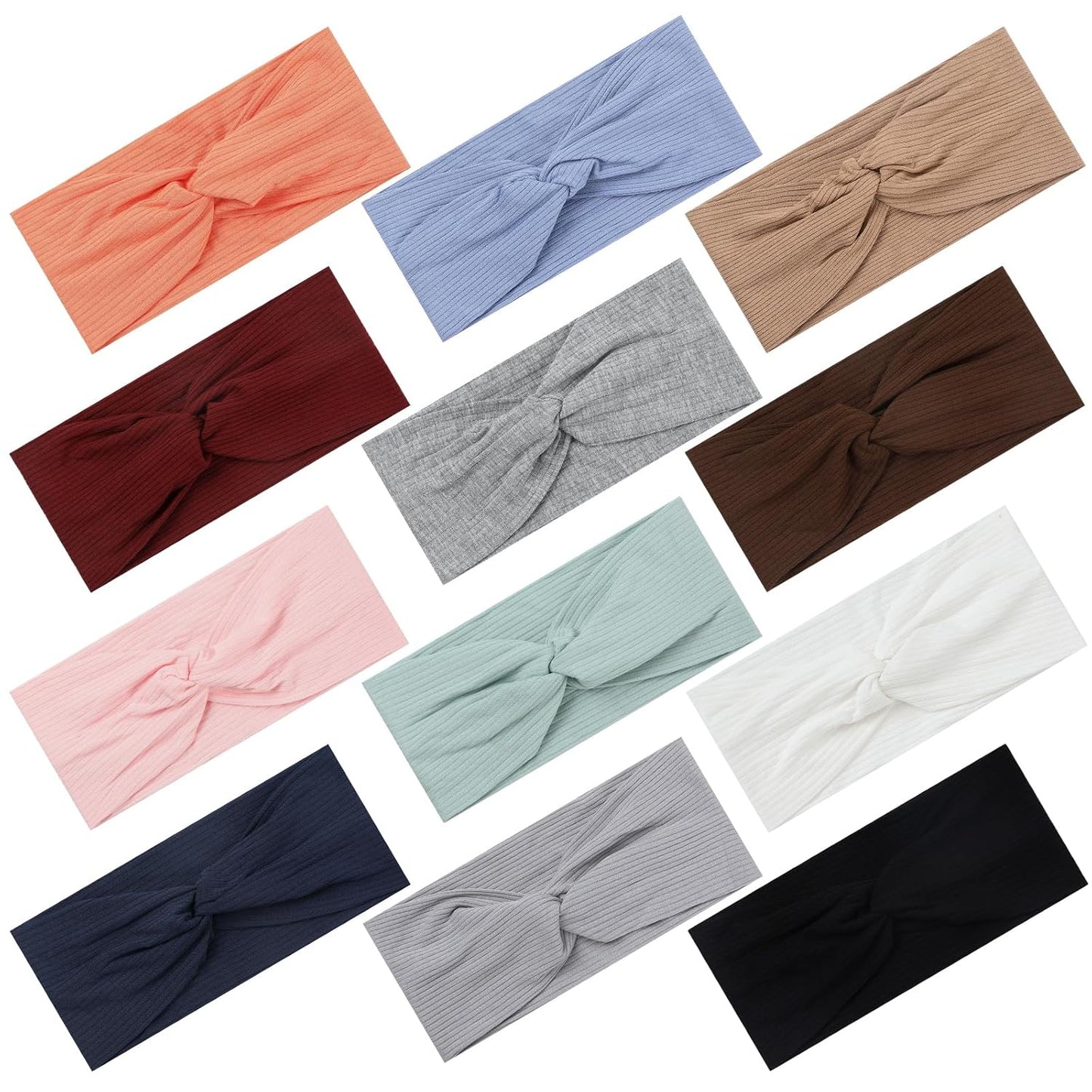 12 Pcs Stretchy Headbands for Women, Absorbed Sport Headband Soft Twist Knotted Hairbands for Daily Life Yoga Workout(Warm Morandi)